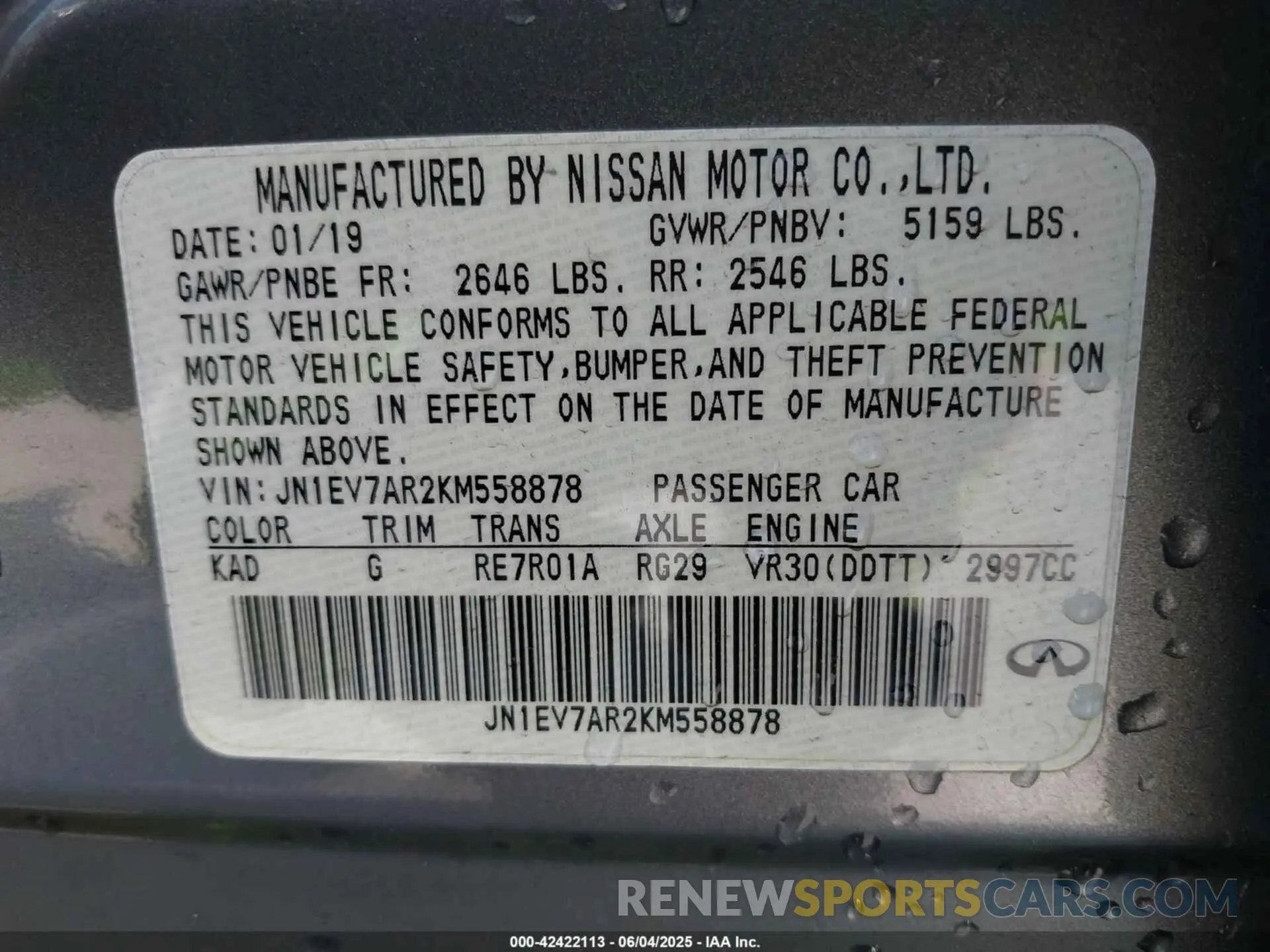 9 Photograph of a damaged car JN1EV7AR2KM558878 INFINITI Q50 2019