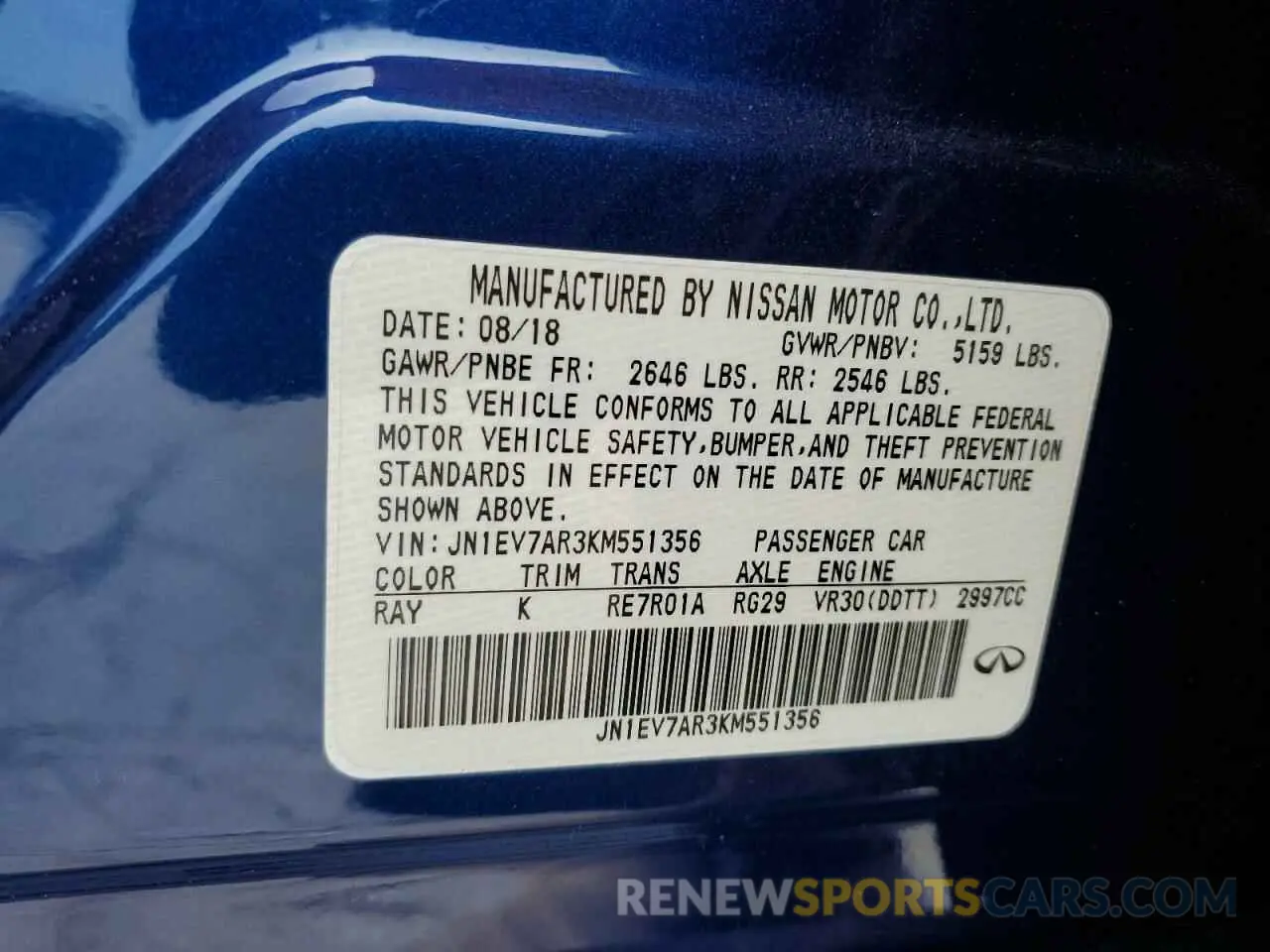 13 Photograph of a damaged car JN1EV7AR3KM551356 INFINITI Q50 2019