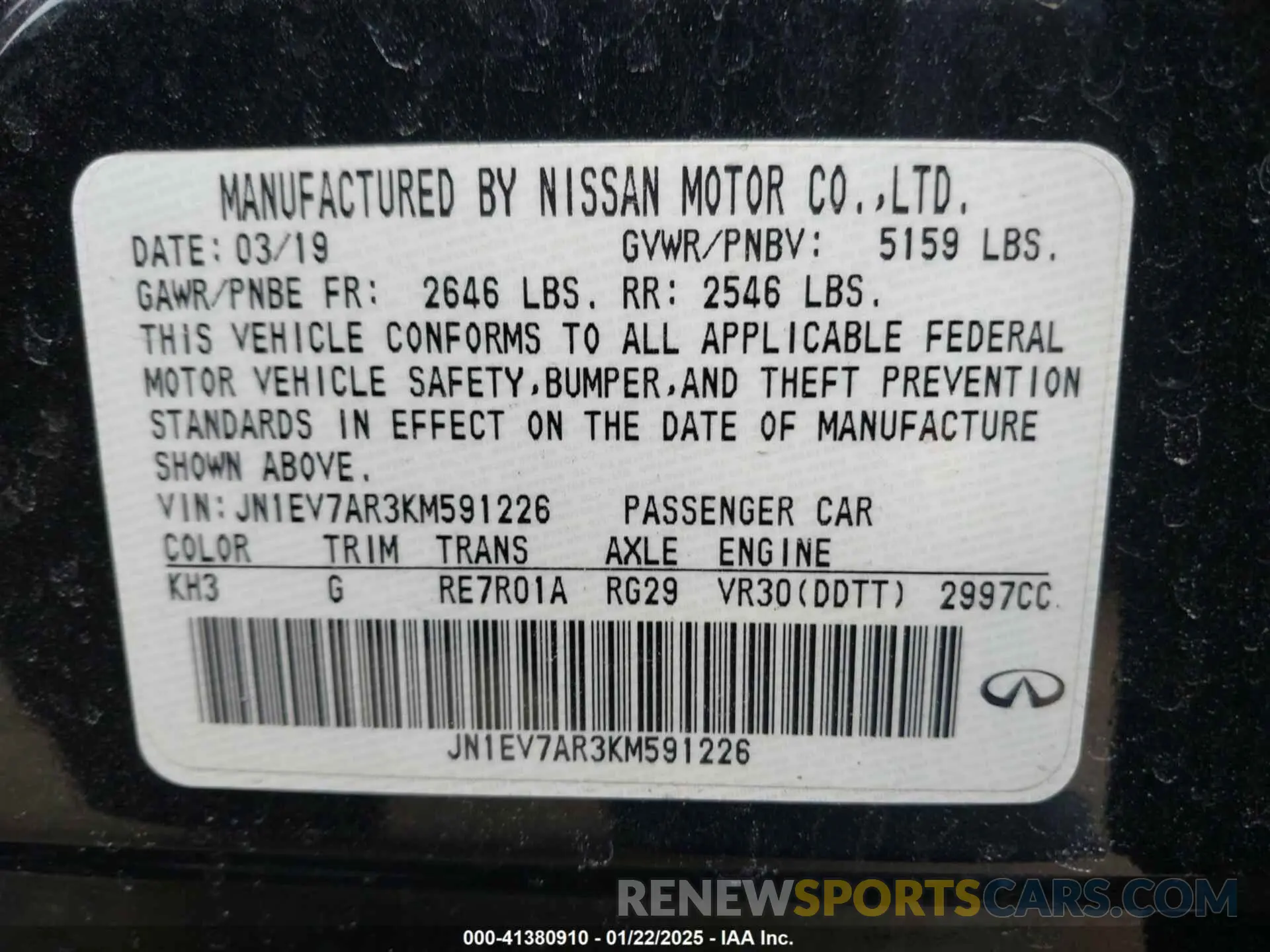 9 Photograph of a damaged car JN1EV7AR3KM591226 INFINITI Q50 2019
