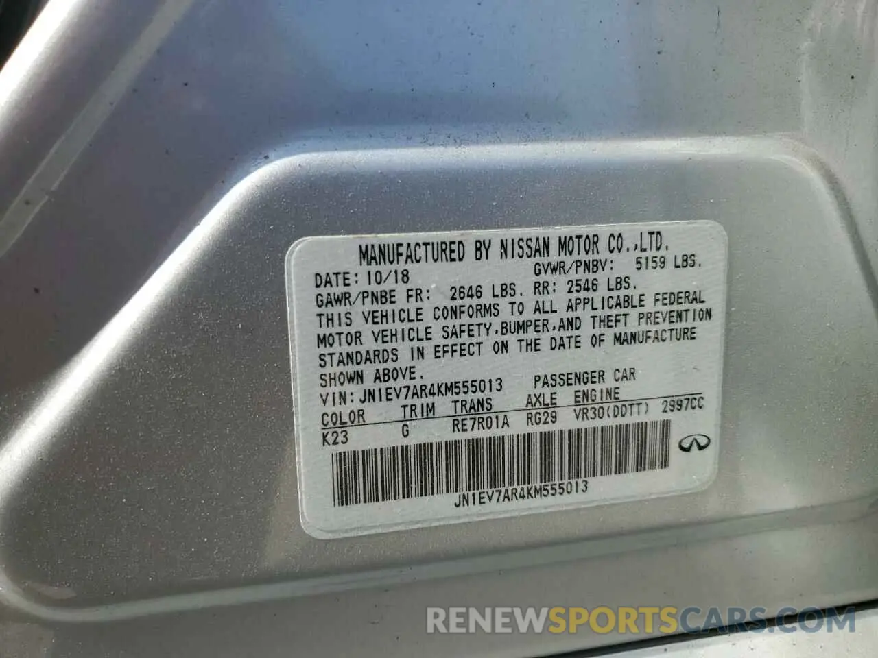 13 Photograph of a damaged car JN1EV7AR4KM555013 INFINITI Q50 2019