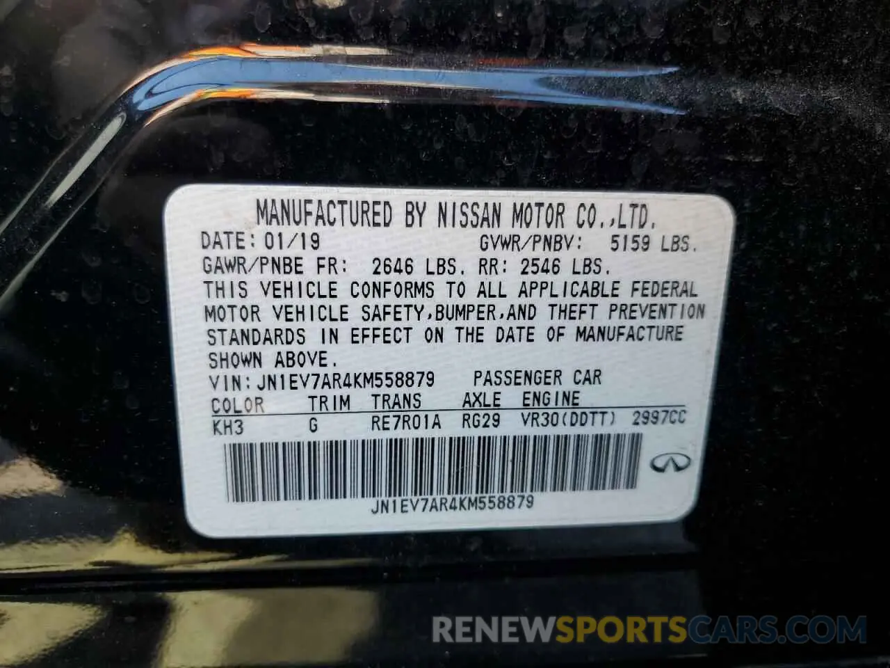 13 Photograph of a damaged car JN1EV7AR4KM558879 INFINITI Q50 2019
