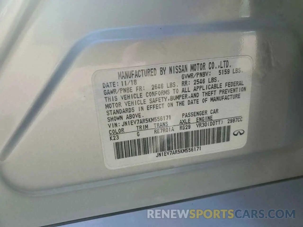 13 Photograph of a damaged car JN1EV7AR5KM556171 INFINITI Q50 2019