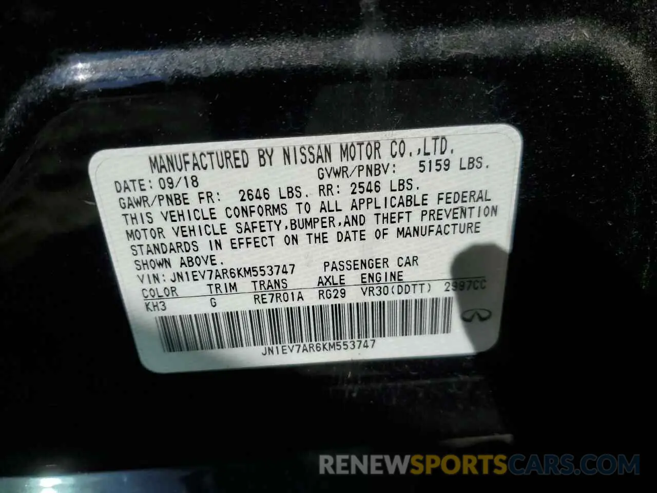 13 Photograph of a damaged car JN1EV7AR6KM553747 INFINITI Q50 2019