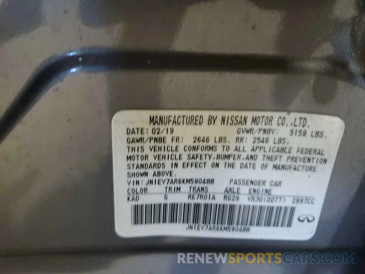 14 Photograph of a damaged car JN1EV7AR6KM590488 INFINITI Q50 2019