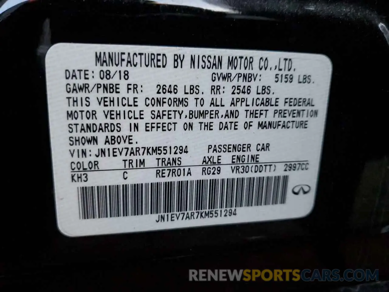 12 Photograph of a damaged car JN1EV7AR7KM551294 INFINITI Q50 2019