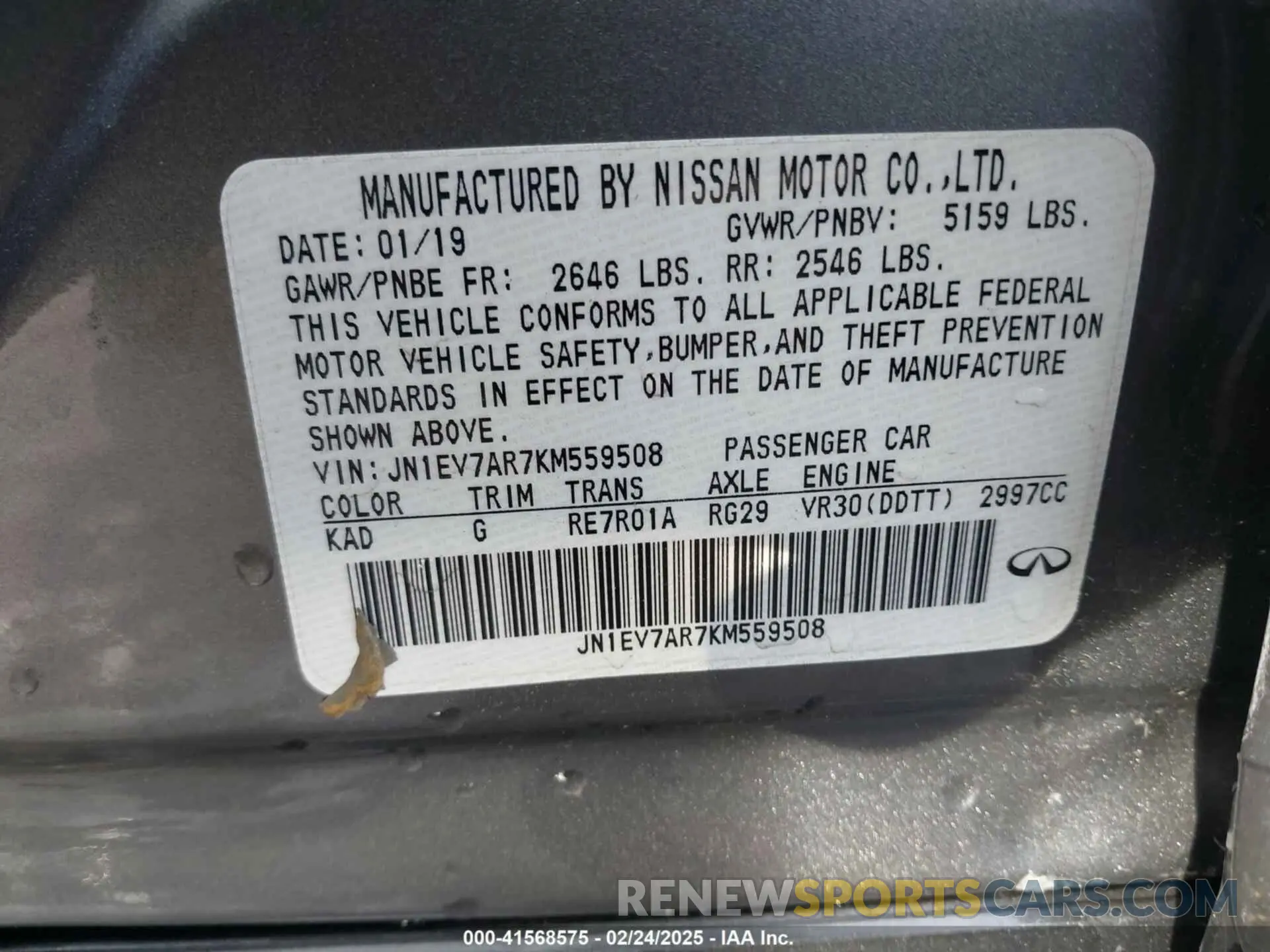 9 Photograph of a damaged car JN1EV7AR7KM559508 INFINITI Q50 2019
