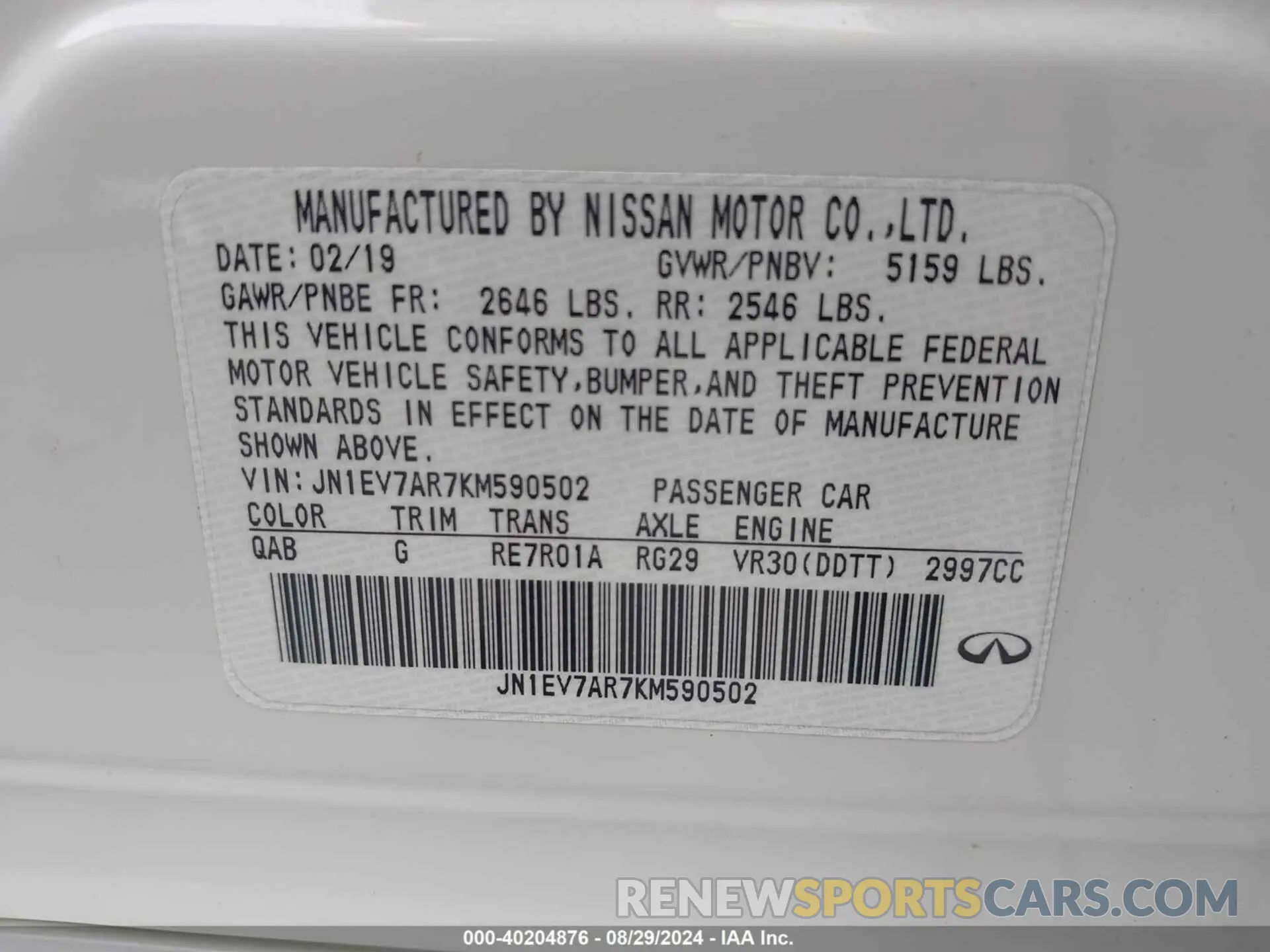 9 Photograph of a damaged car JN1EV7AR7KM590502 INFINITI Q50 2019