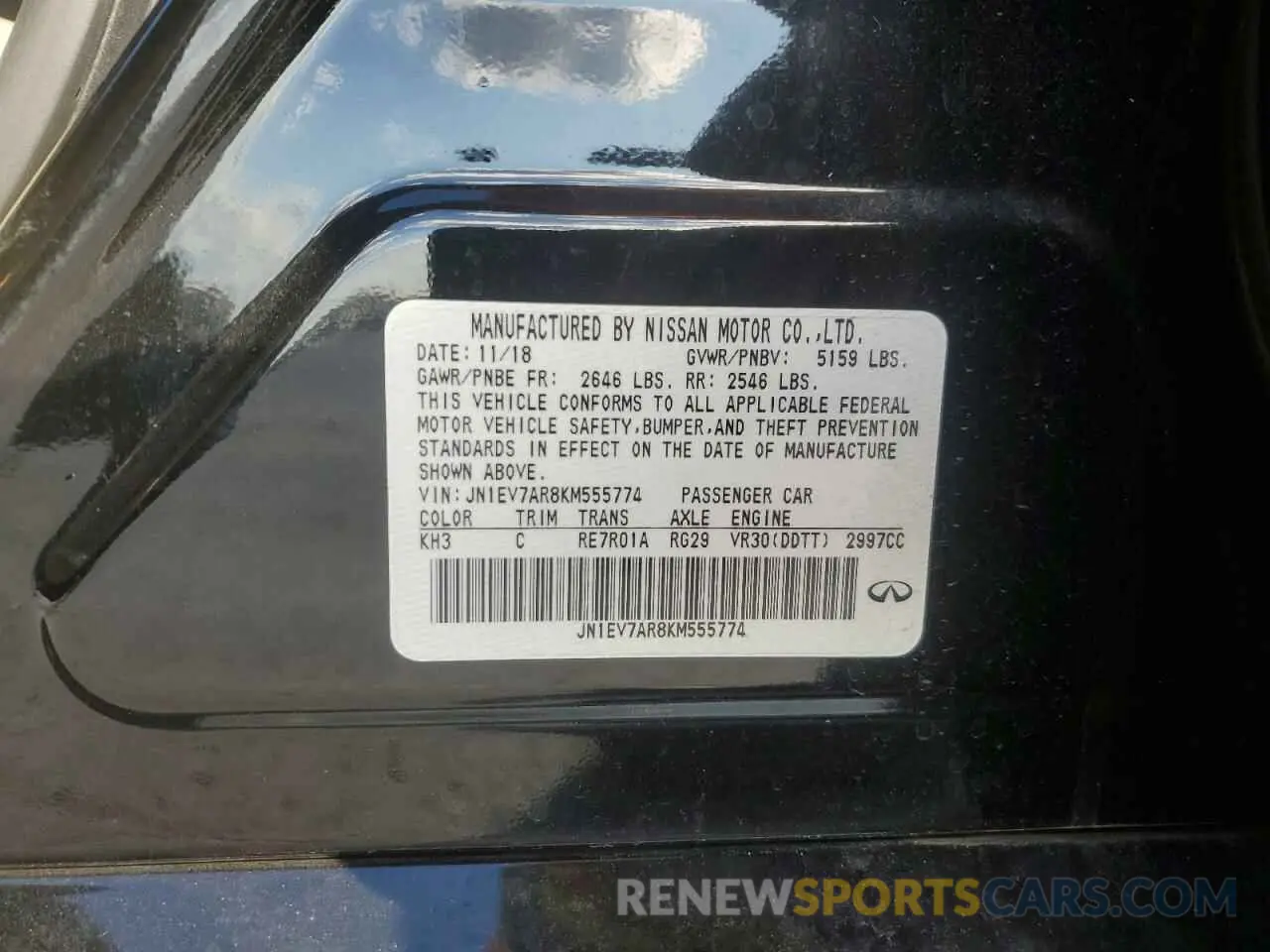 13 Photograph of a damaged car JN1EV7AR8KM555774 INFINITI Q50 2019
