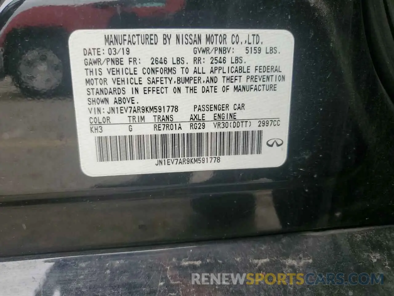 12 Photograph of a damaged car JN1EV7AR9KM591778 INFINITI Q50 2019