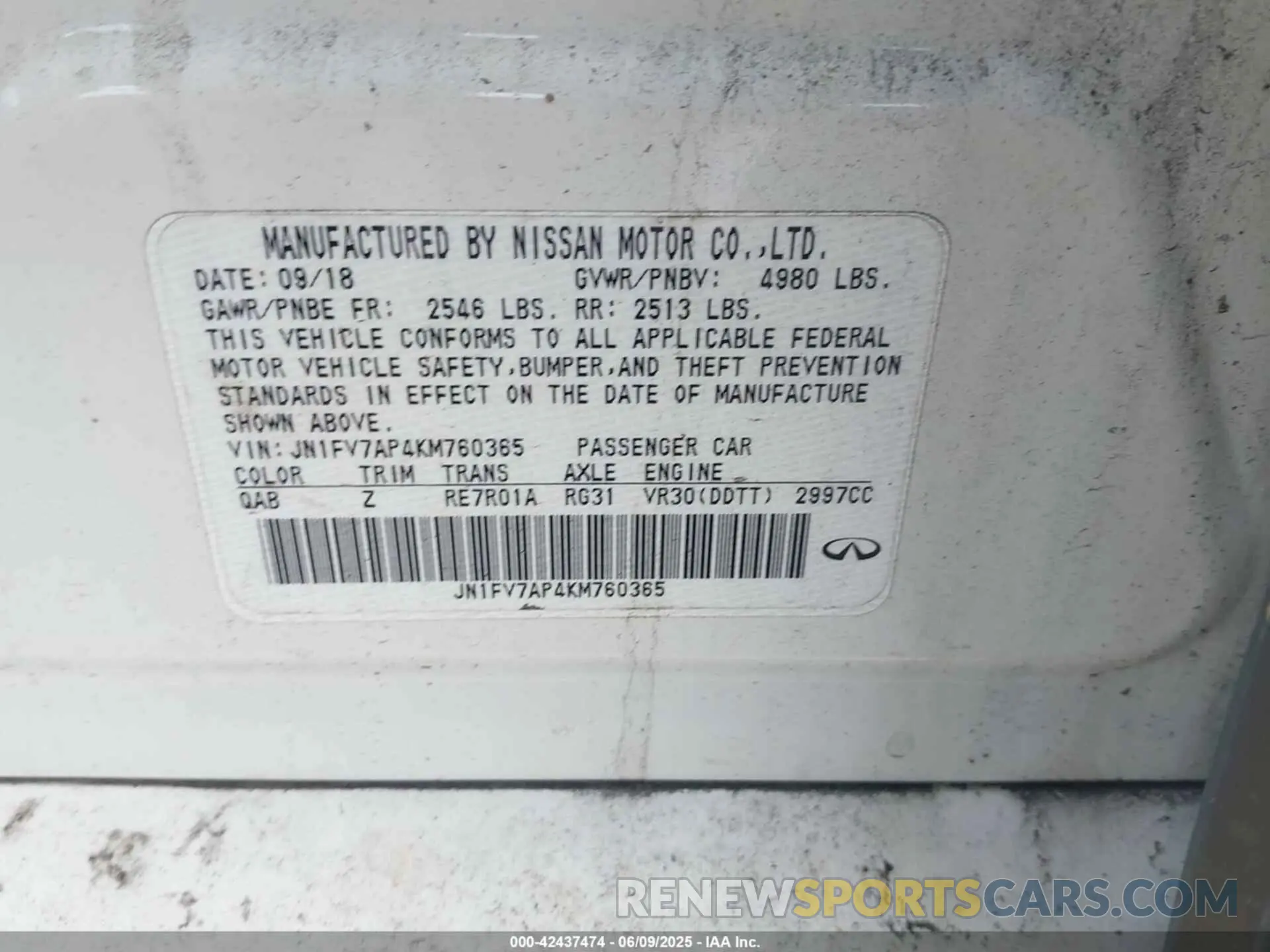 9 Photograph of a damaged car JN1FV7AP4KM760365 INFINITI Q50 2019