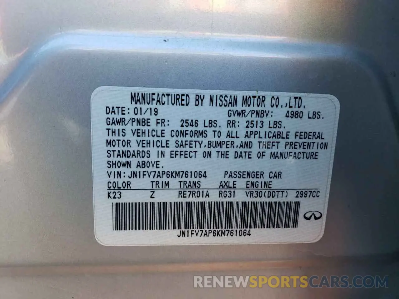 14 Photograph of a damaged car JN1FV7AP6KM761064 INFINITI Q50 2019