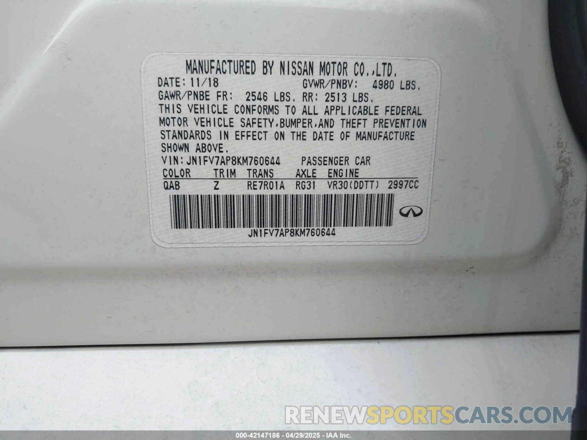 9 Photograph of a damaged car JN1FV7AP8KM760644 INFINITI Q50 2019