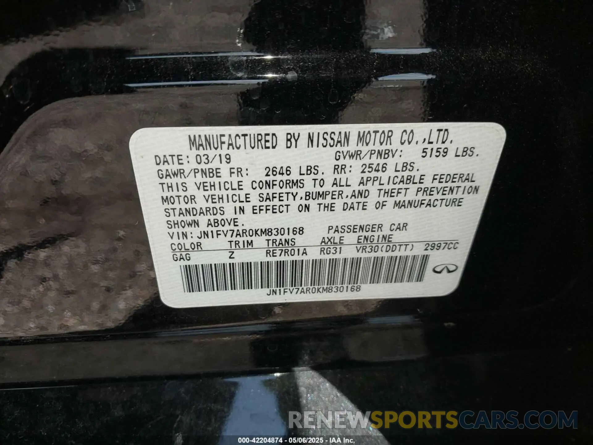 9 Photograph of a damaged car JN1FV7AR0KM830168 INFINITI Q50 2019