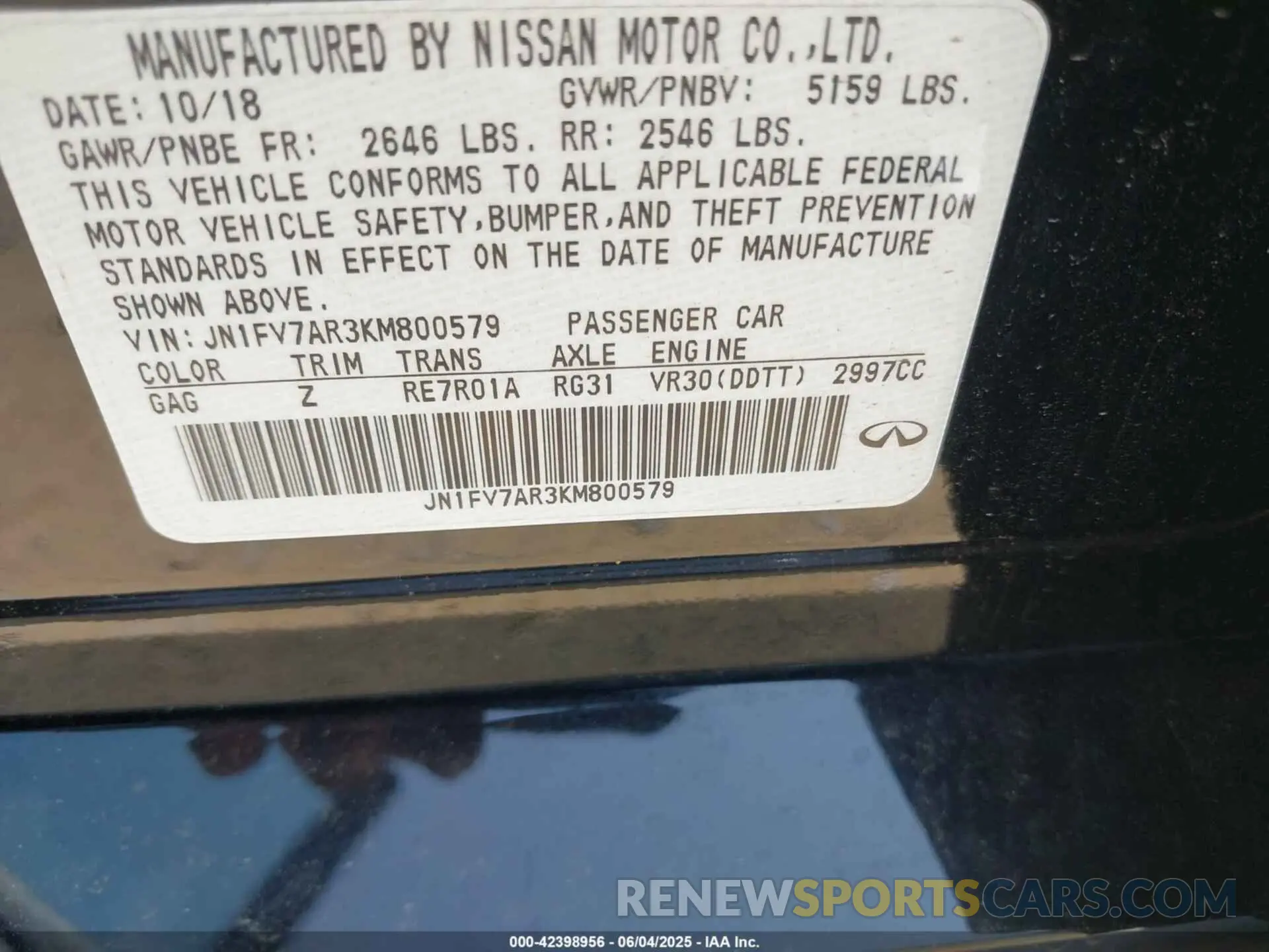 9 Photograph of a damaged car JN1FV7AR3KM800579 INFINITI Q50 2019