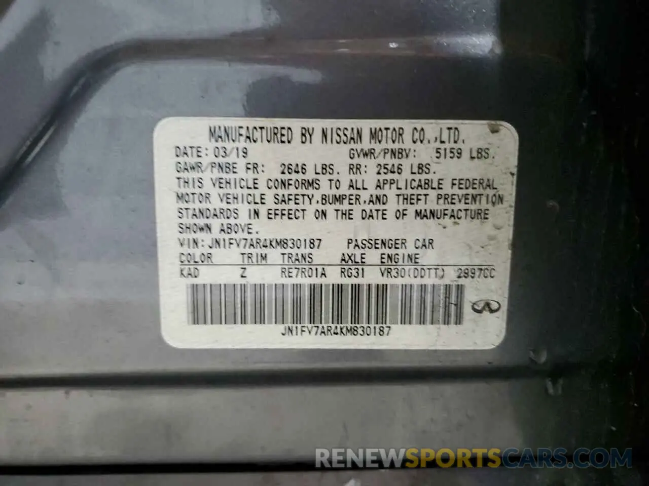 13 Photograph of a damaged car JN1FV7AR4KM830187 INFINITI Q50 2019