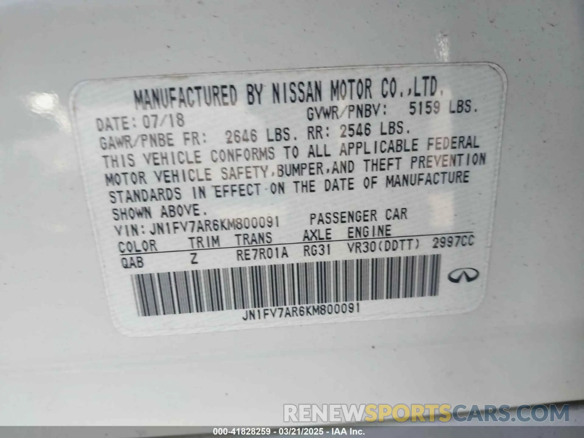 9 Photograph of a damaged car JN1FV7AR6KM800091 INFINITI Q50 2019