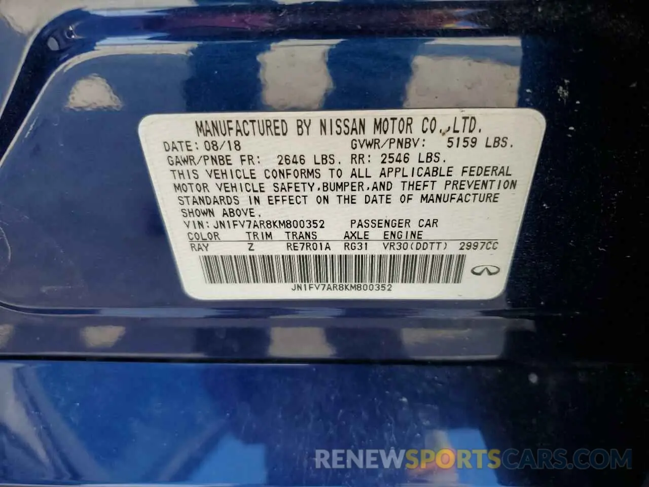 12 Photograph of a damaged car JN1FV7AR8KM800352 INFINITI Q50 2019