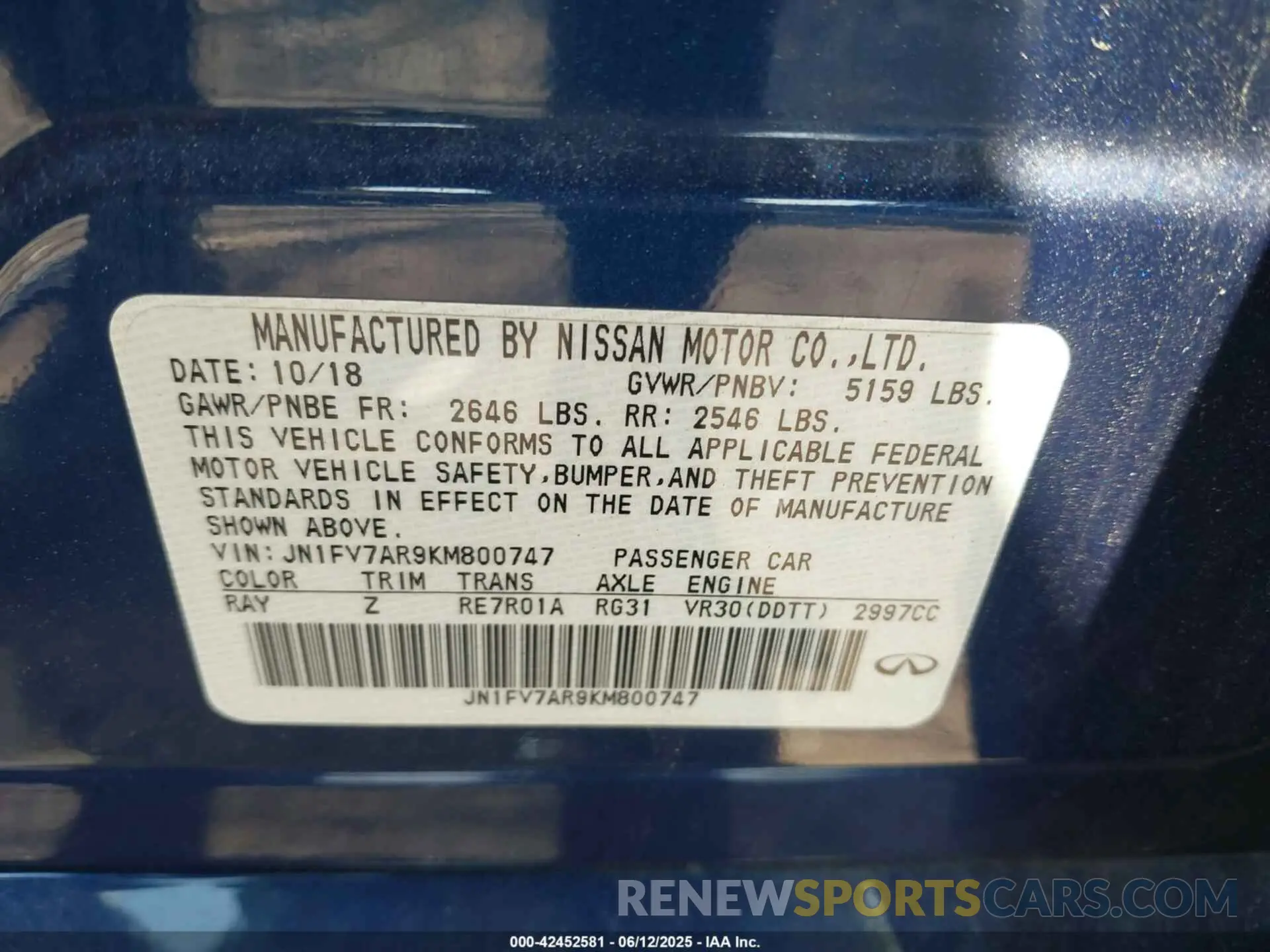 9 Photograph of a damaged car JN1FV7AR9KM800747 INFINITI Q50 2019