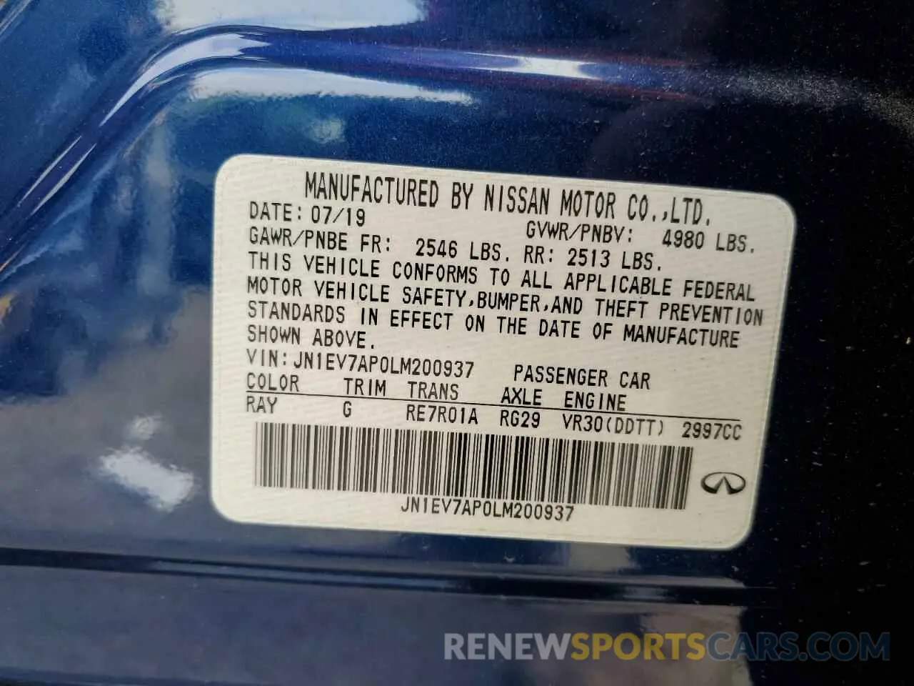 12 Photograph of a damaged car JN1EV7AP0LM200937 INFINITI Q50 2020