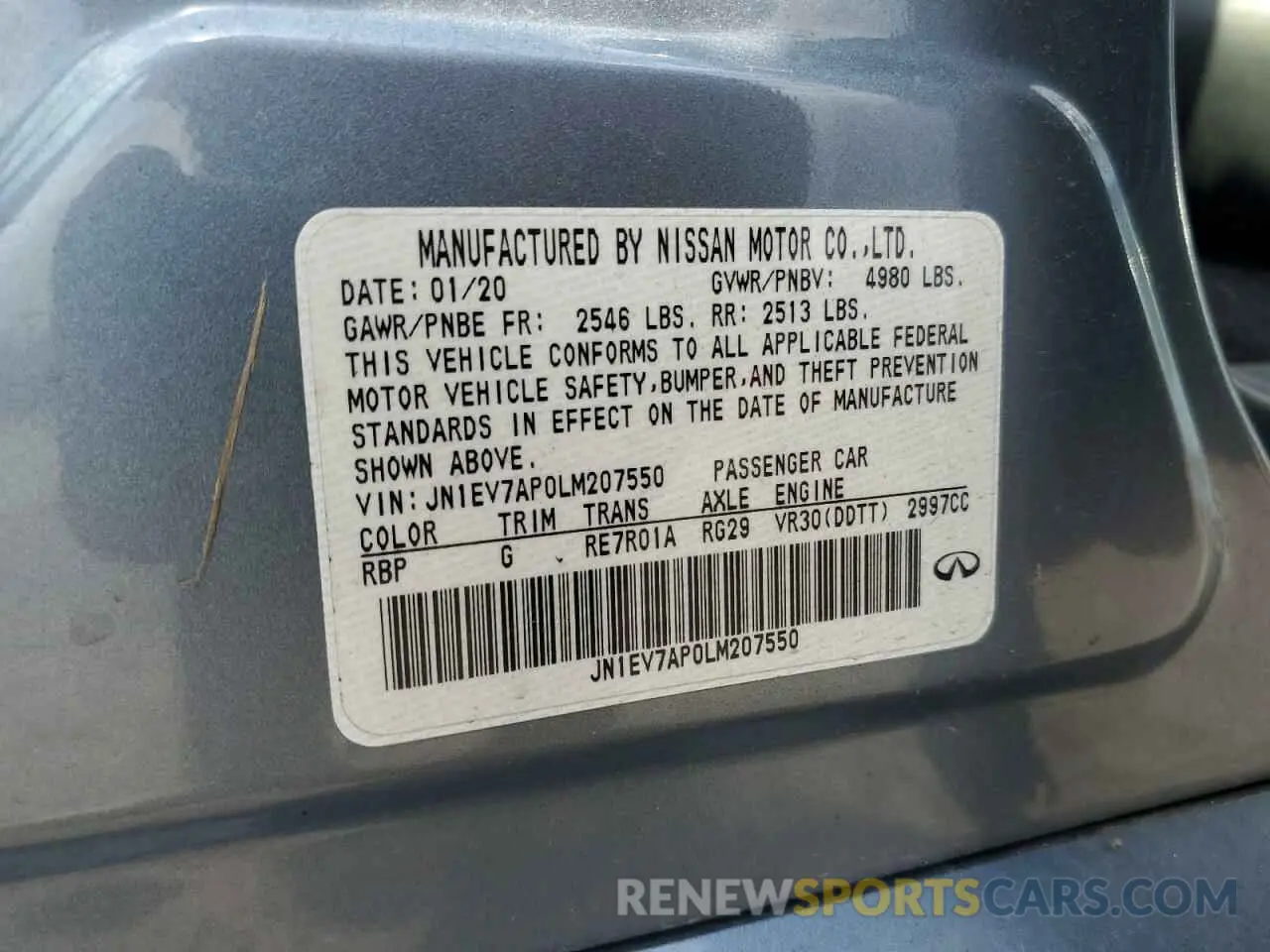 12 Photograph of a damaged car JN1EV7AP0LM207550 INFINITI Q50 2020