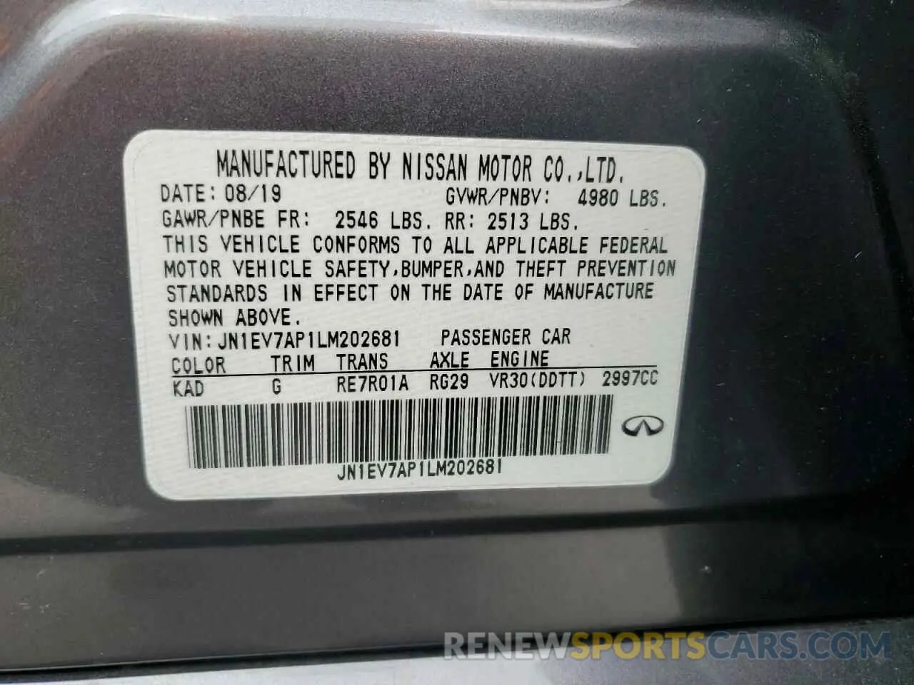 12 Photograph of a damaged car JN1EV7AP1LM202681 INFINITI Q50 2020
