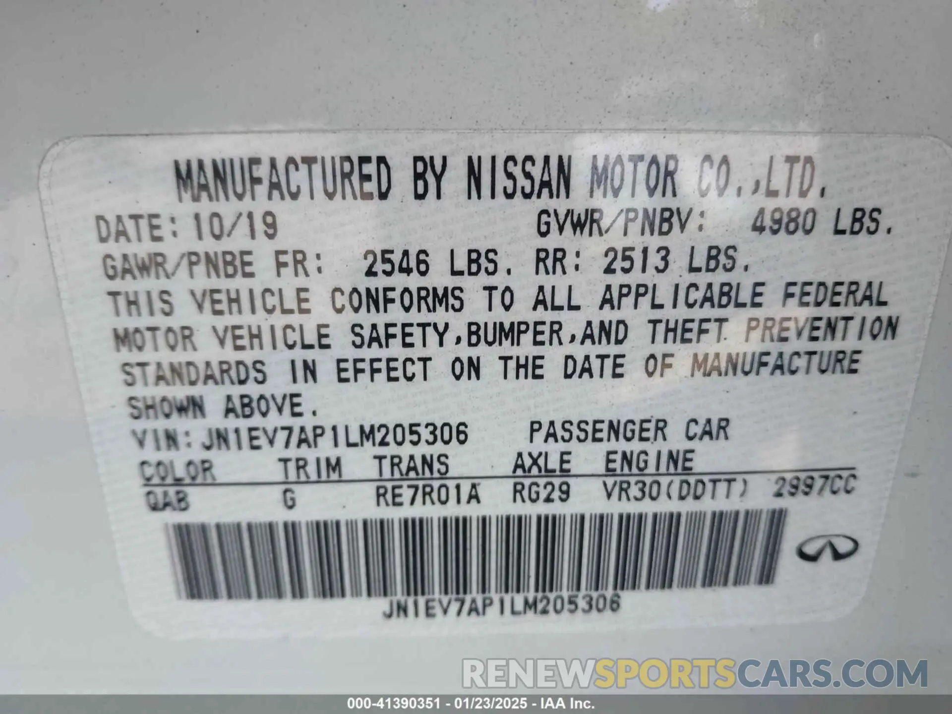 9 Photograph of a damaged car JN1EV7AP1LM205306 INFINITI Q50 2020