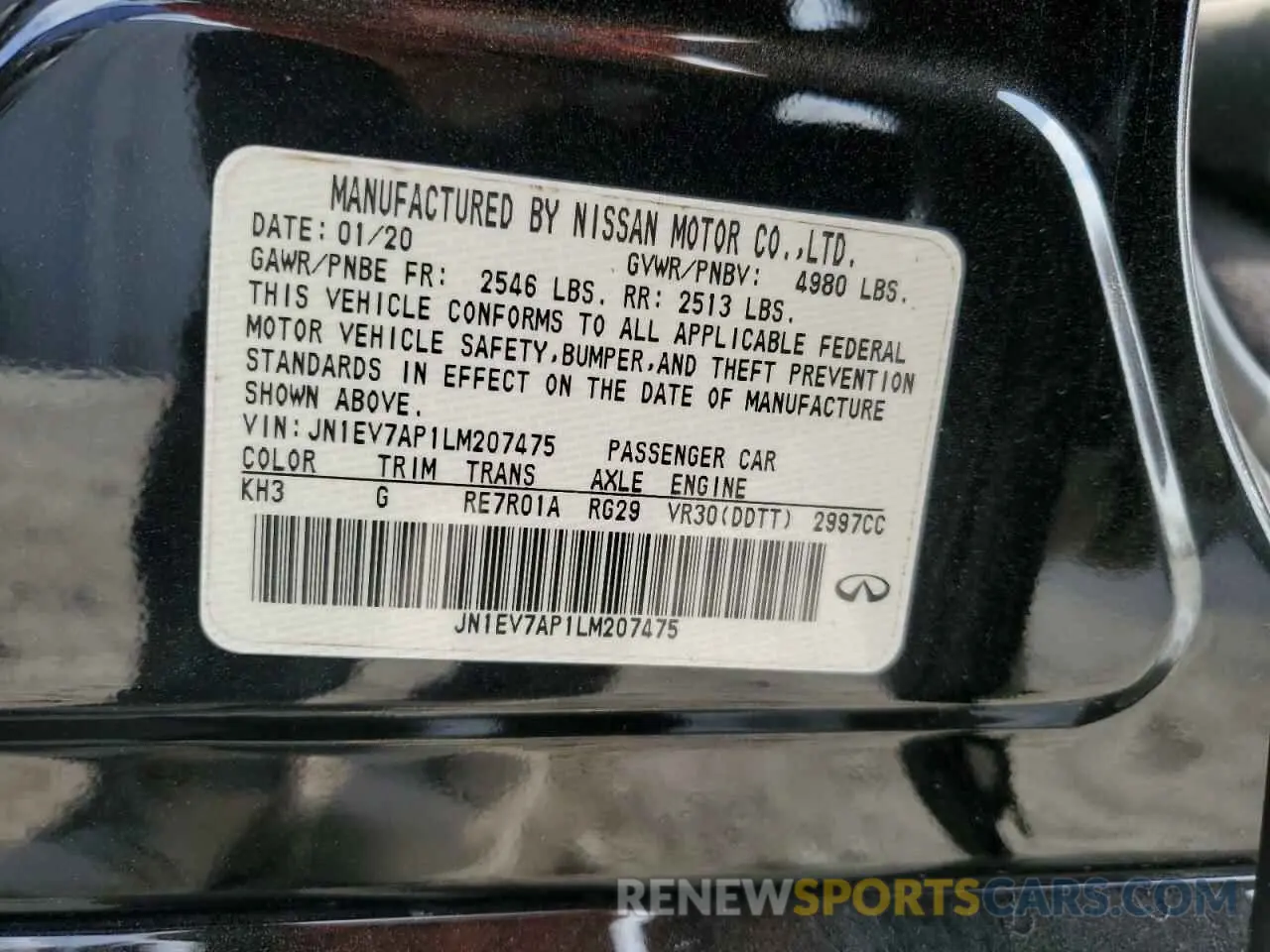 15 Photograph of a damaged car JN1EV7AP1LM207475 INFINITI Q50 2020
