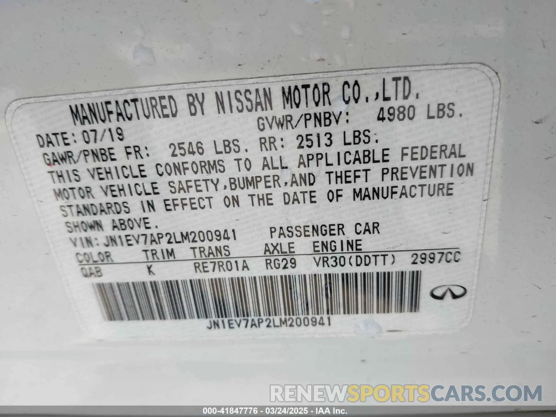 9 Photograph of a damaged car JN1EV7AP2LM200941 INFINITI Q50 2020