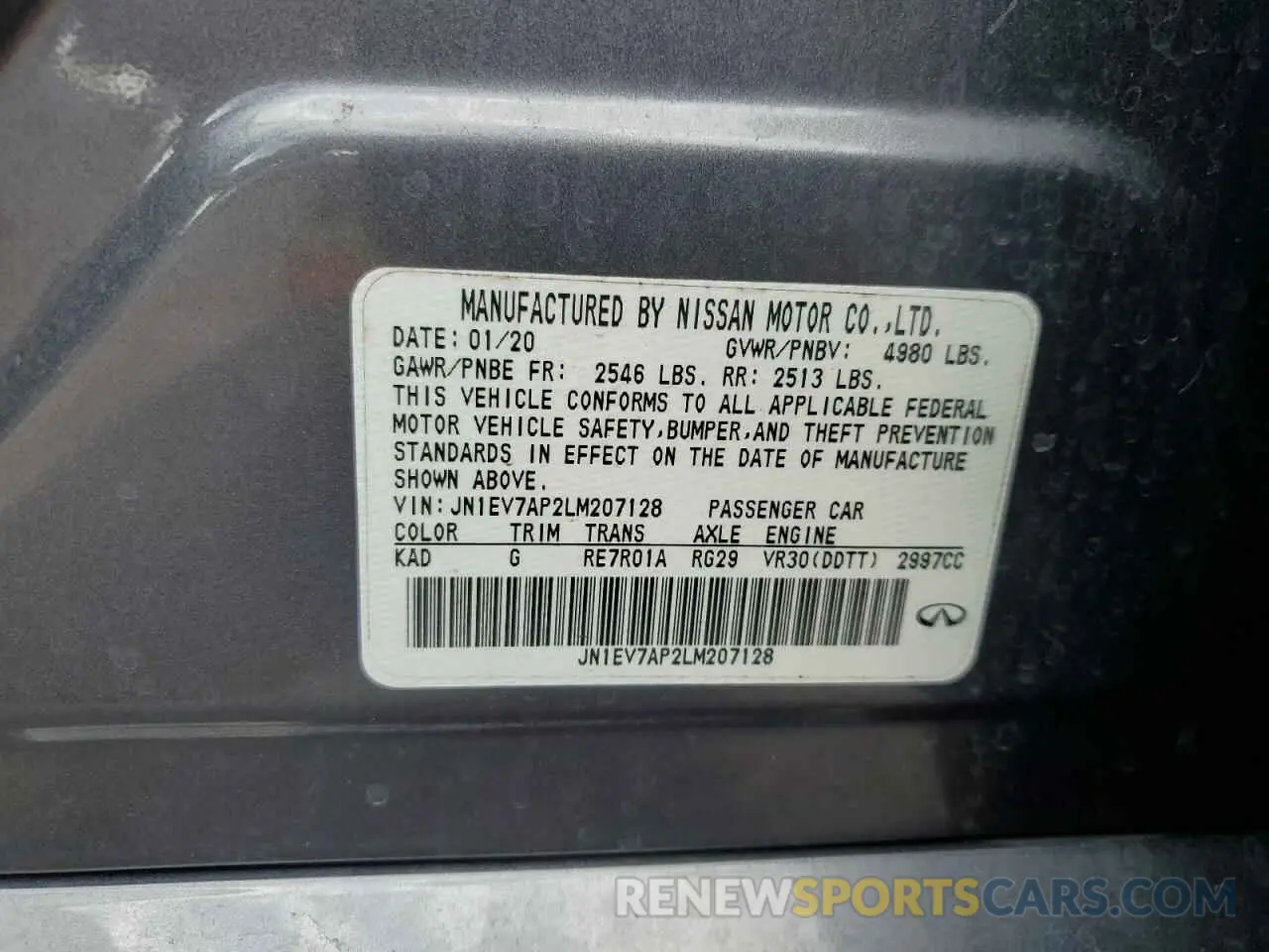 12 Photograph of a damaged car JN1EV7AP2LM207128 INFINITI Q50 2020