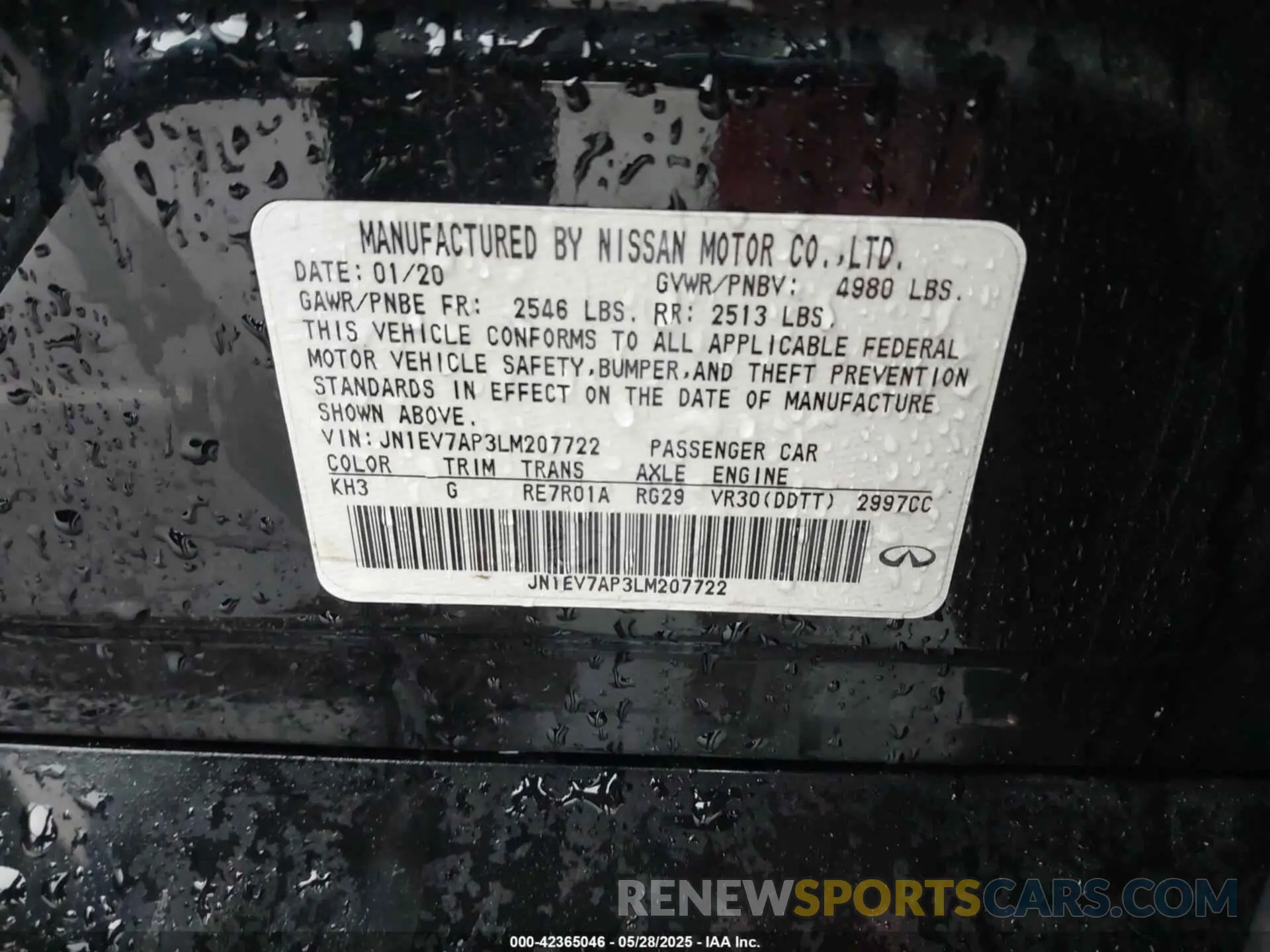 9 Photograph of a damaged car JN1EV7AP3LM207722 INFINITI Q50 2020