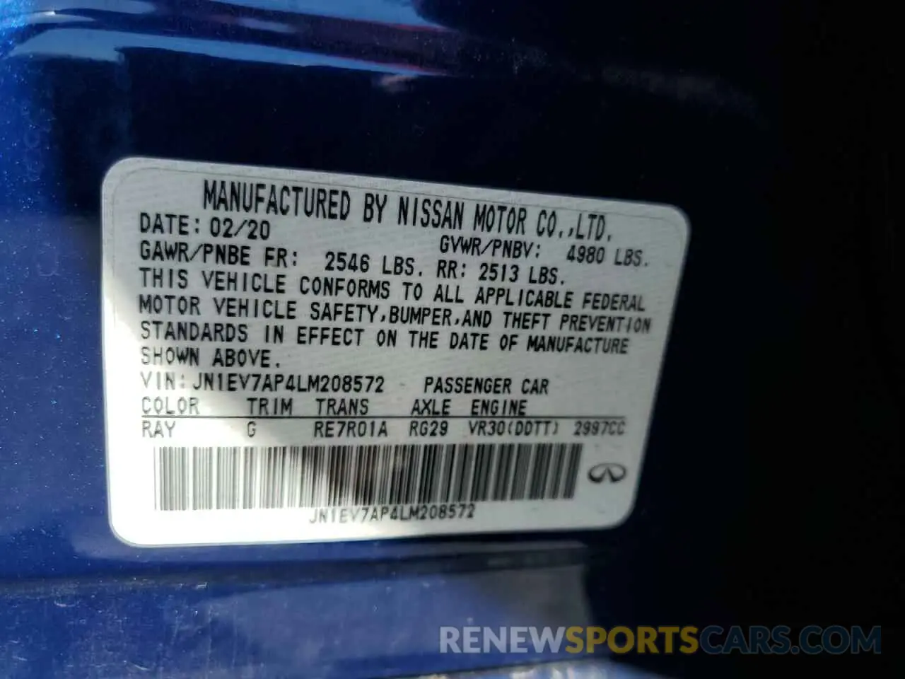 14 Photograph of a damaged car JN1EV7AP4LM208572 INFINITI Q50 2020
