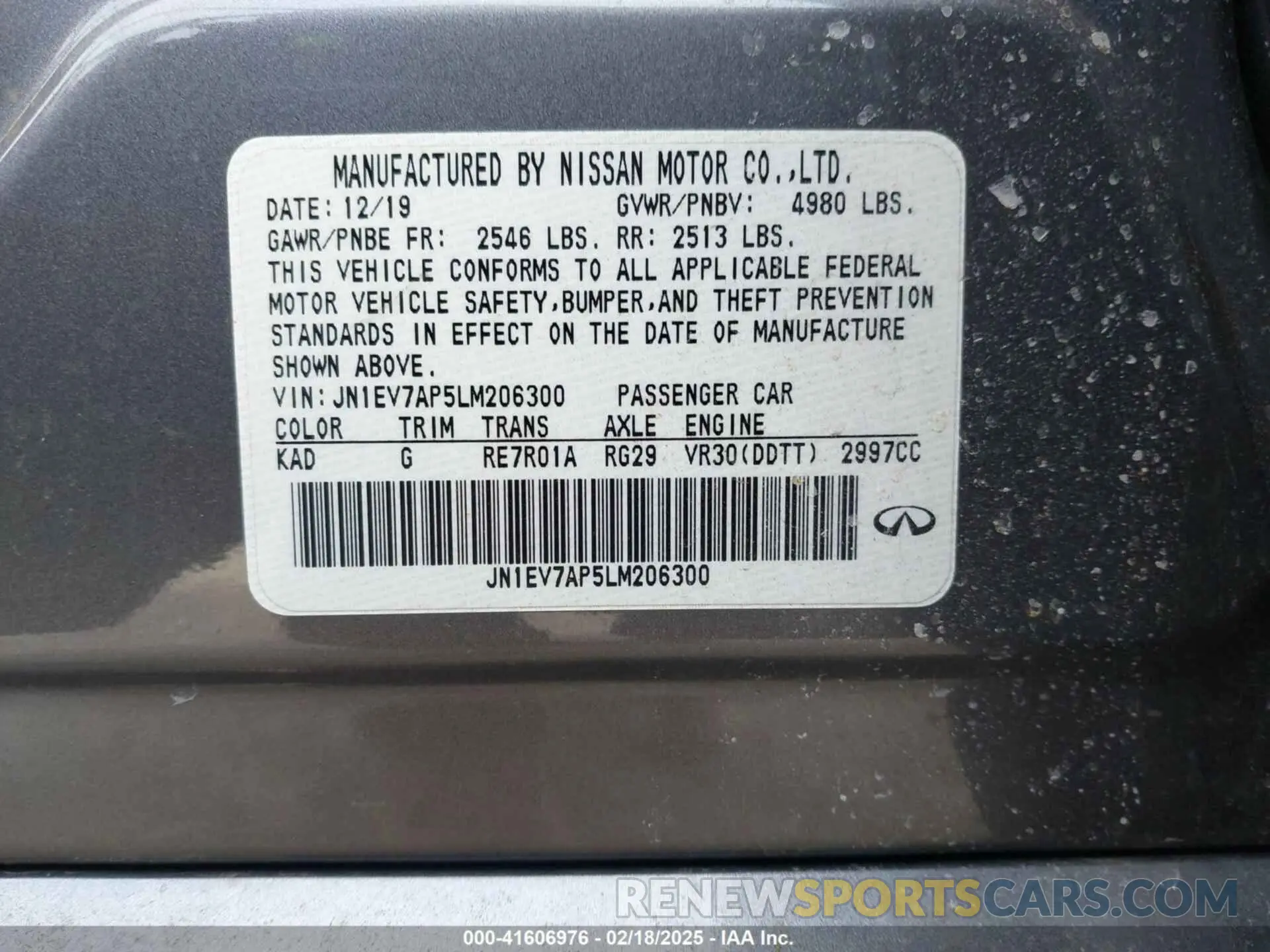 9 Photograph of a damaged car JN1EV7AP5LM206300 INFINITI Q50 2020