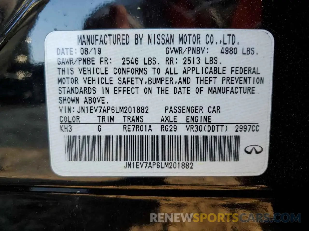 14 Photograph of a damaged car JN1EV7AP6LM201882 INFINITI Q50 2020