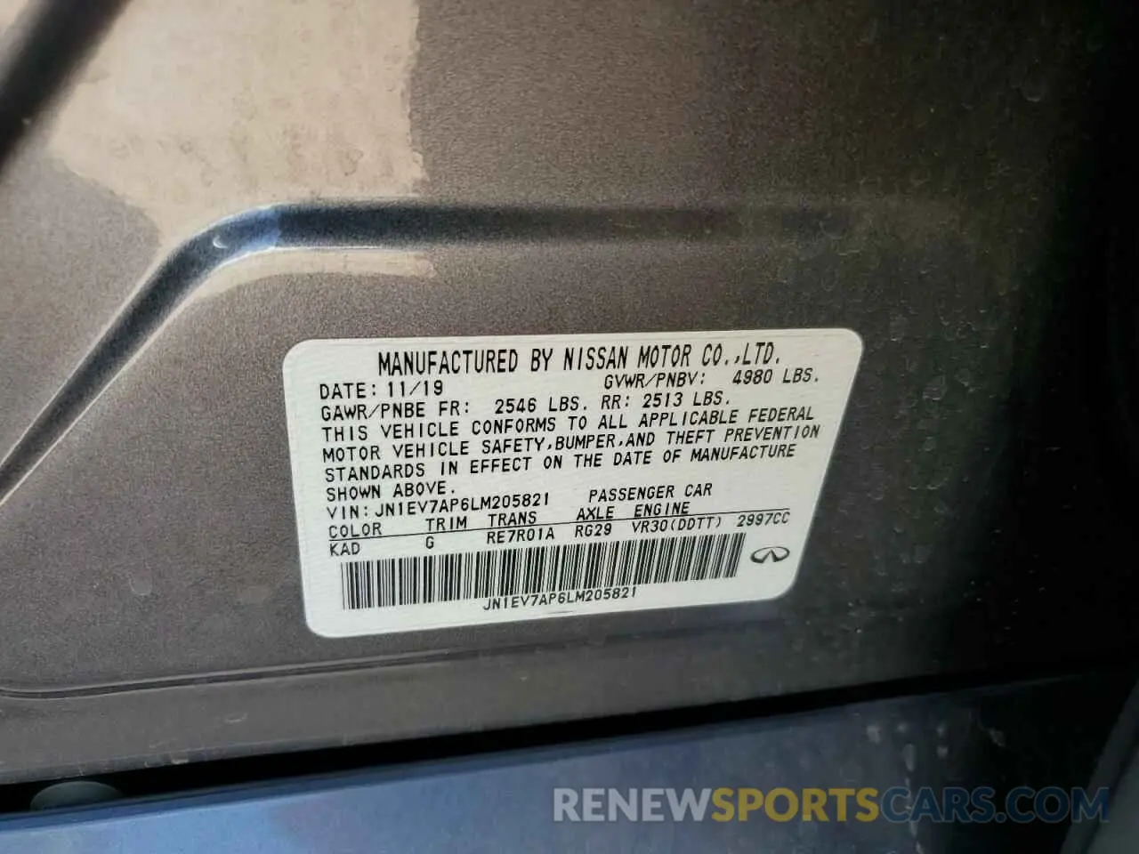 13 Photograph of a damaged car JN1EV7AP6LM205821 INFINITI Q50 2020