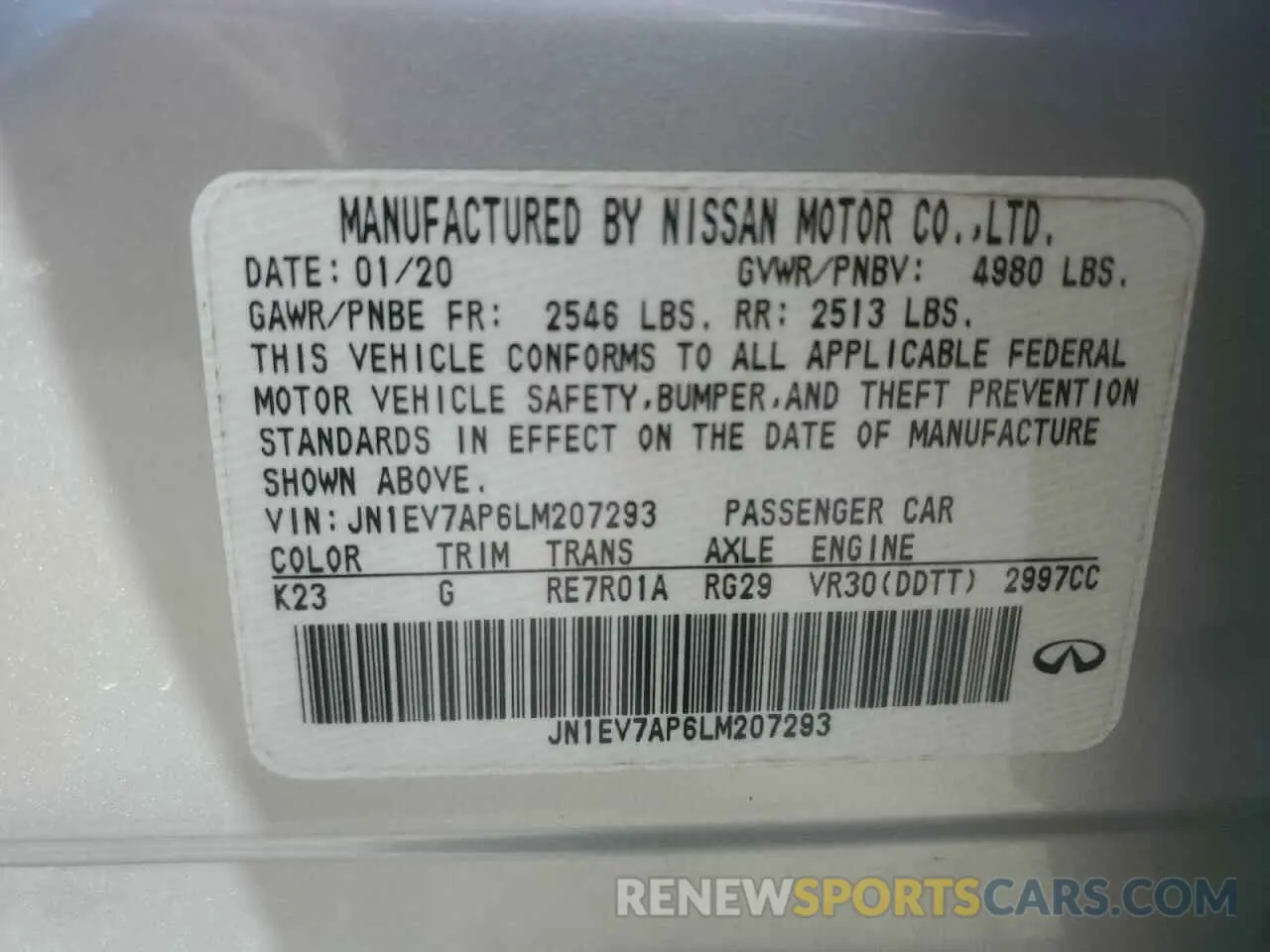 12 Photograph of a damaged car JN1EV7AP6LM207293 INFINITI Q50 2020