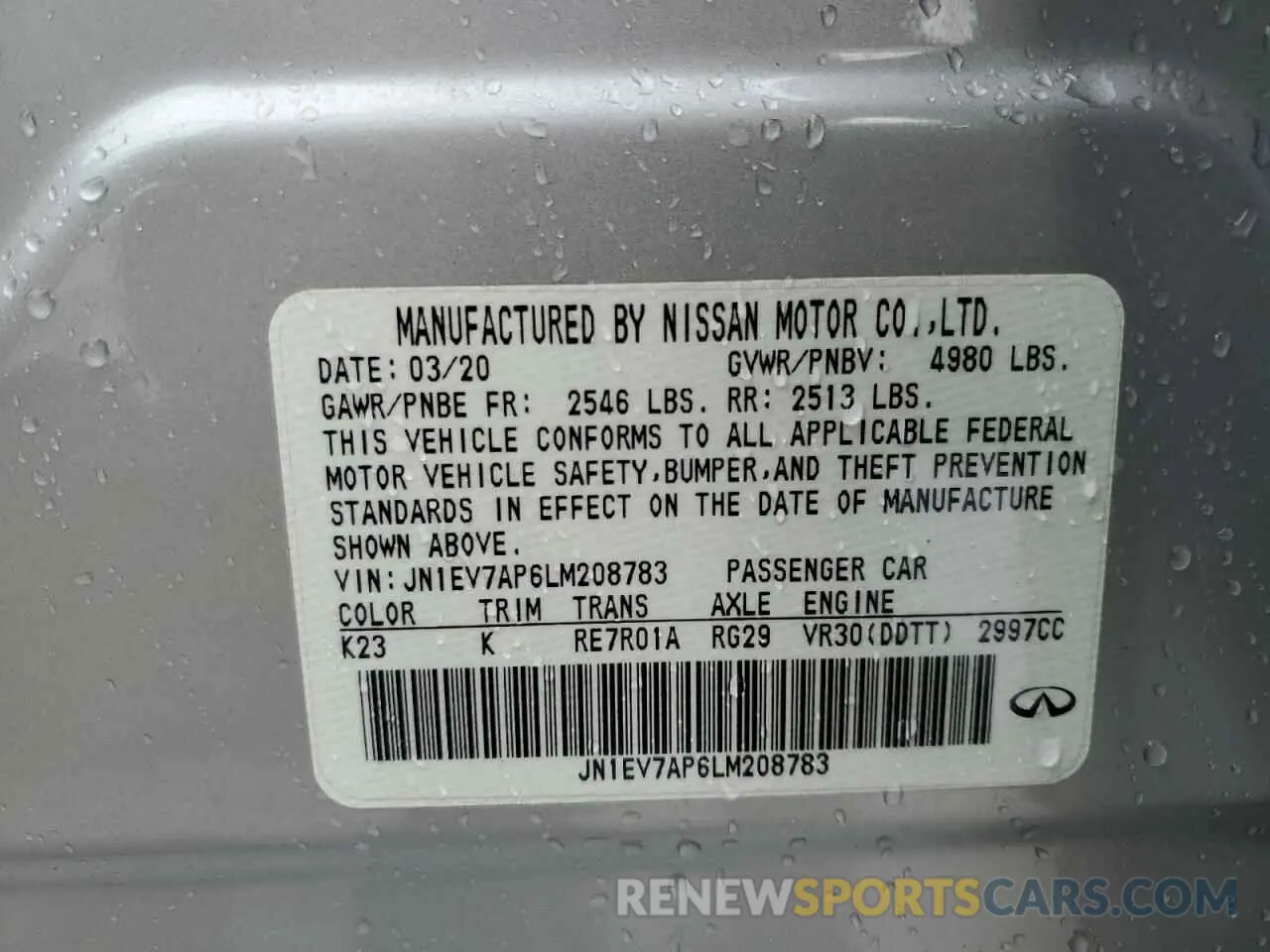 12 Photograph of a damaged car JN1EV7AP6LM208783 INFINITI Q50 2020