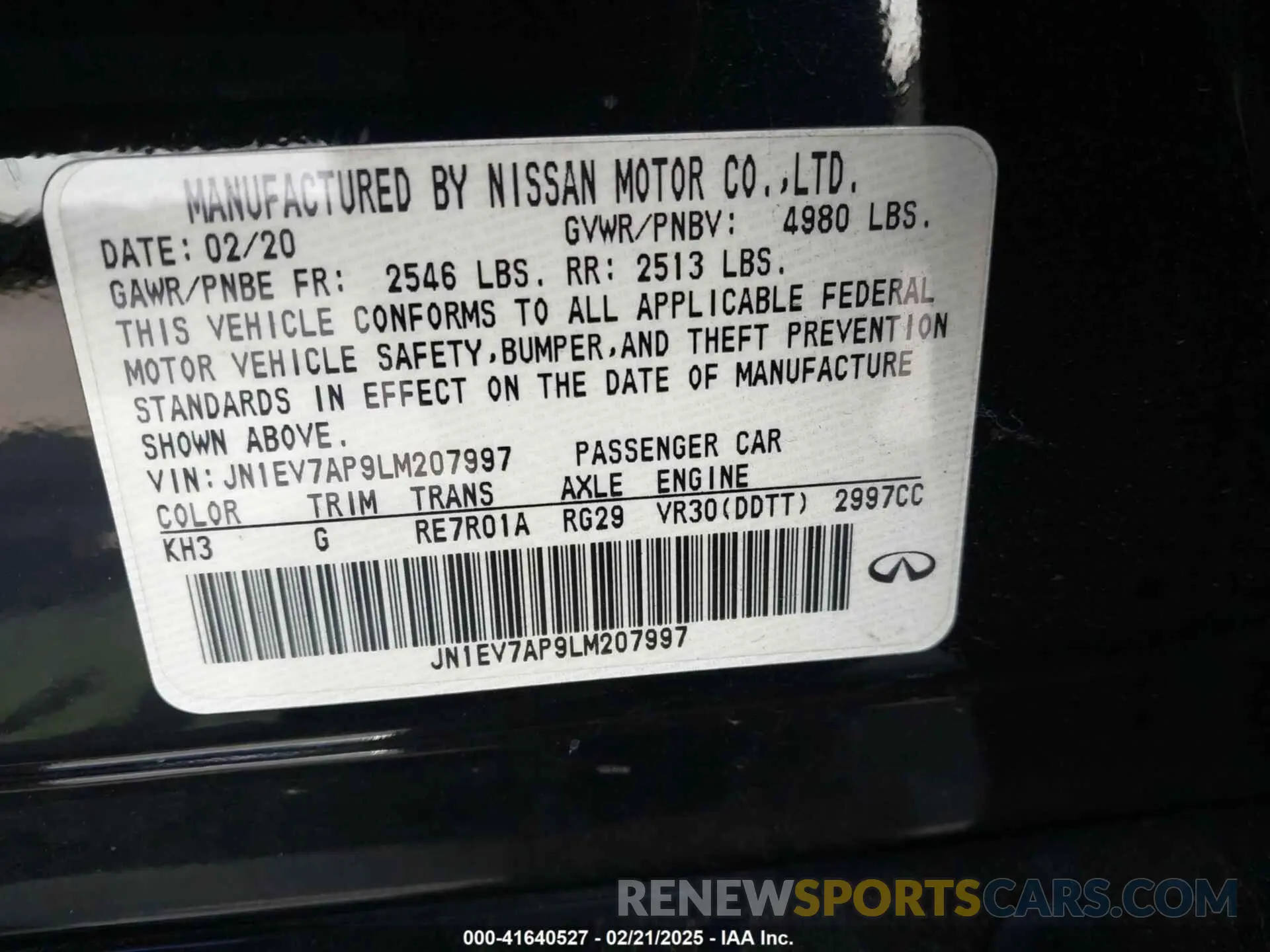 9 Photograph of a damaged car JN1EV7AP9LM207997 INFINITI Q50 2020