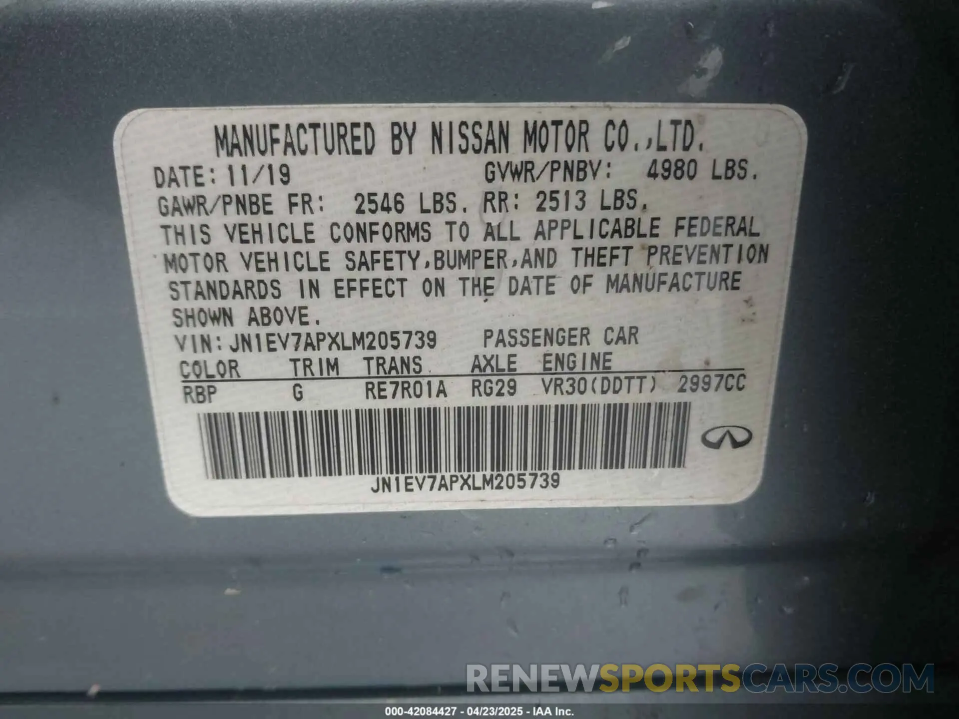 9 Photograph of a damaged car JN1EV7APXLM205739 INFINITI Q50 2020