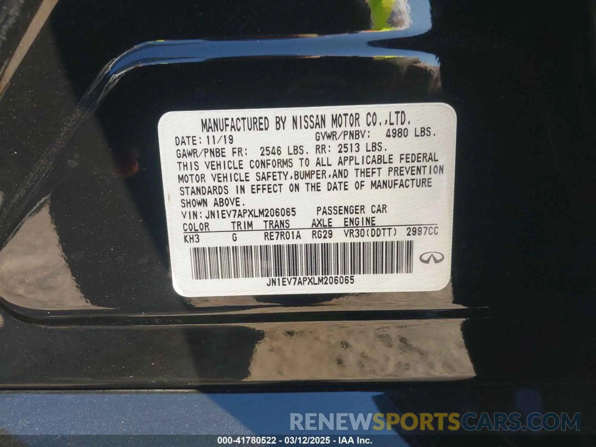 9 Photograph of a damaged car JN1EV7APXLM206065 INFINITI Q50 2020