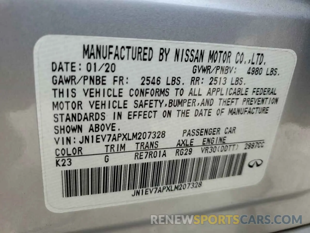 12 Photograph of a damaged car JN1EV7APXLM207328 INFINITI Q50 2020