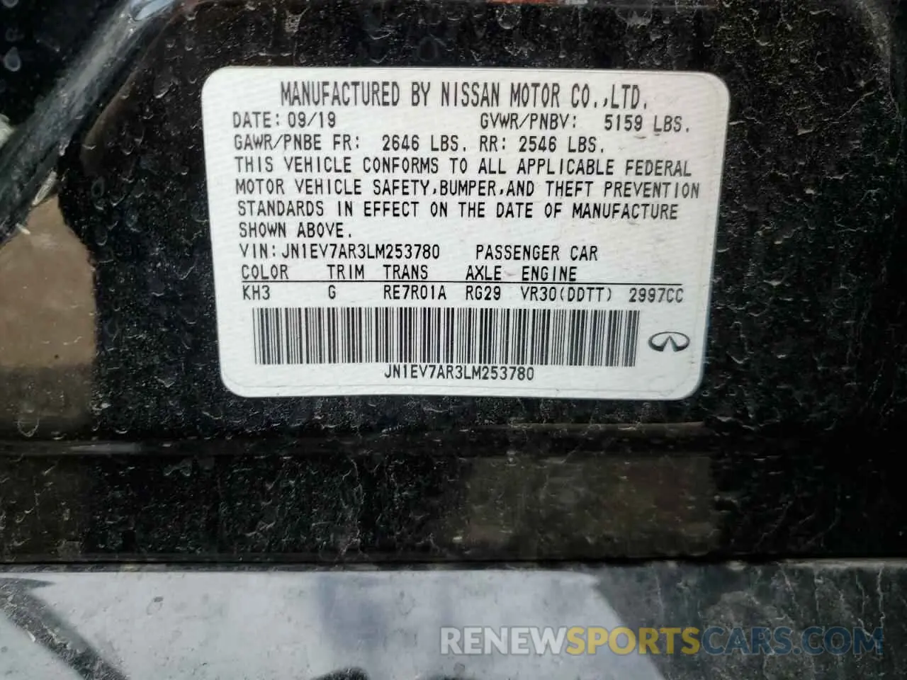 12 Photograph of a damaged car JN1EV7AR3LM253780 INFINITI Q50 2020