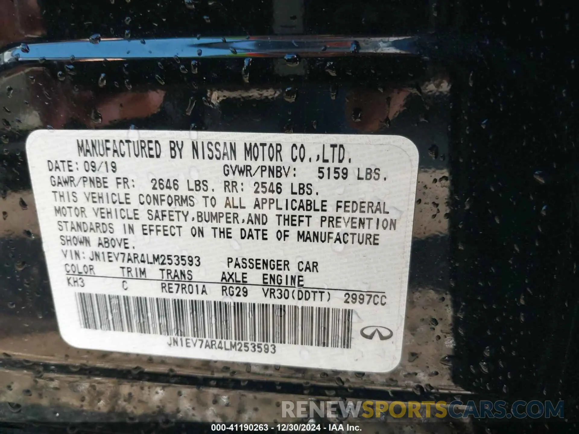 9 Photograph of a damaged car JN1EV7AR4LM253593 INFINITI Q50 2020
