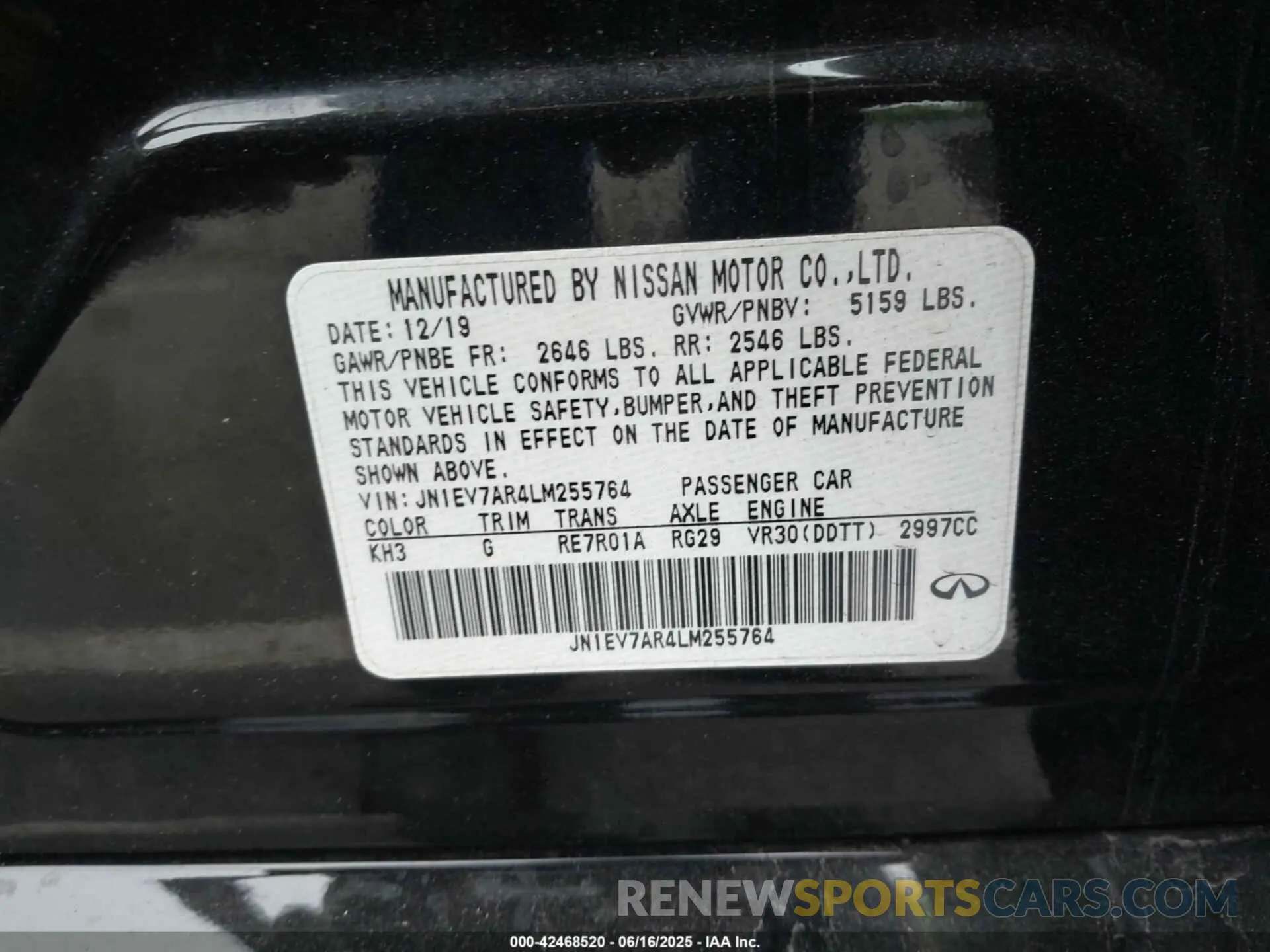 9 Photograph of a damaged car JN1EV7AR4LM255764 INFINITI Q50 2020