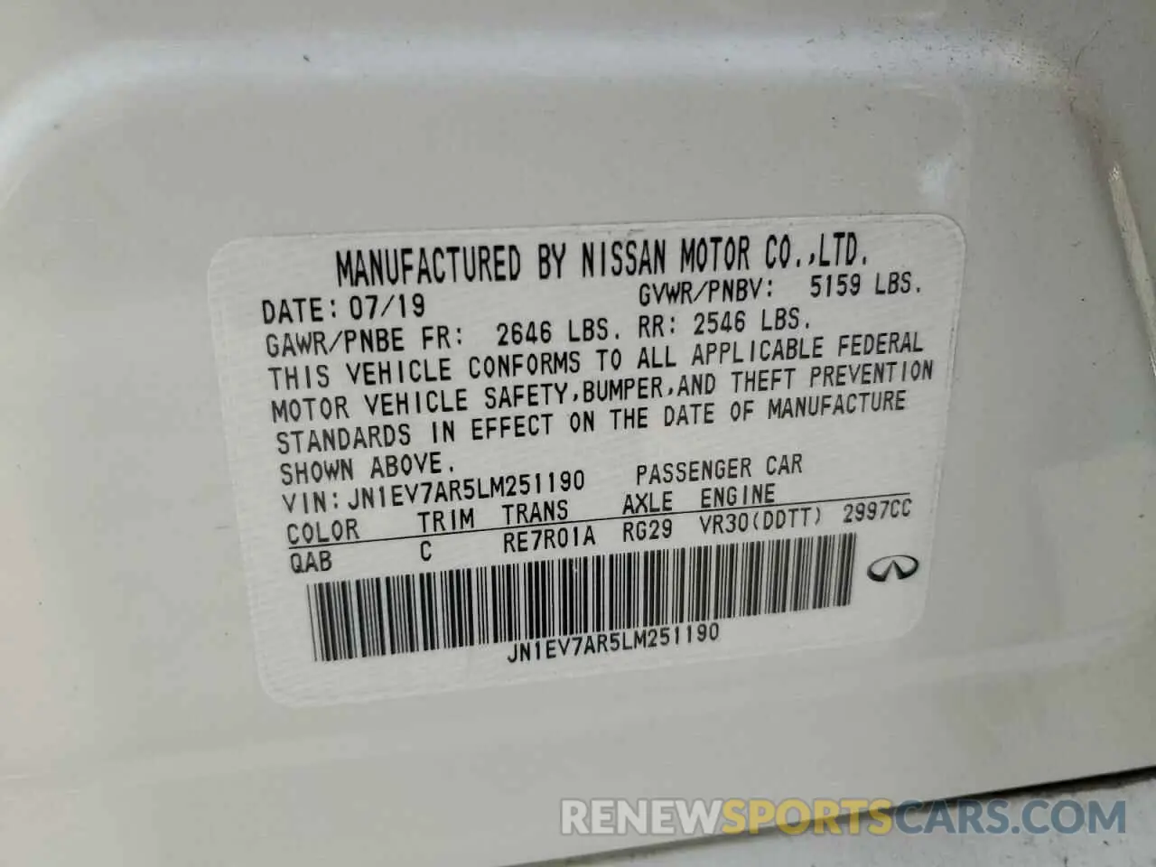 12 Photograph of a damaged car JN1EV7AR5LM251190 INFINITI Q50 2020