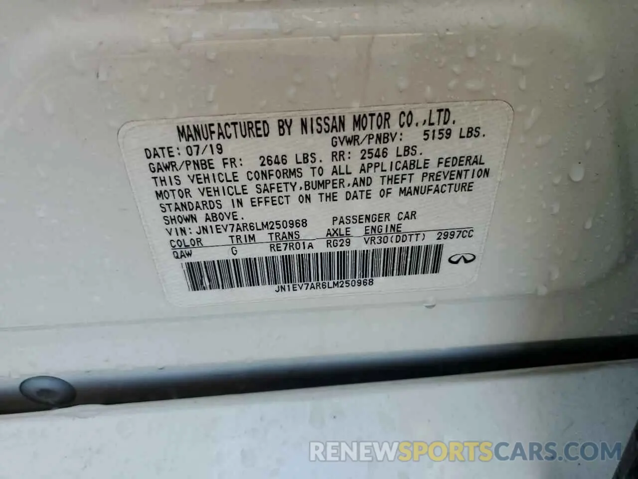 13 Photograph of a damaged car JN1EV7AR6LM250968 INFINITI Q50 2020