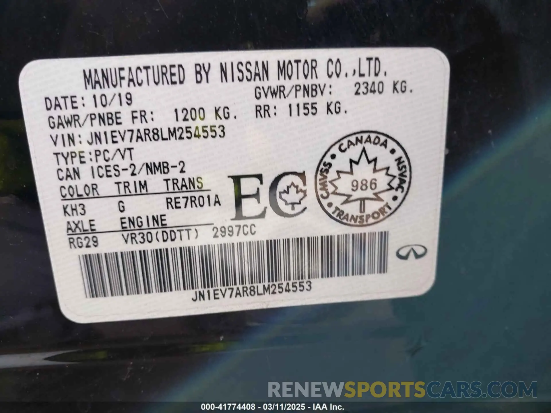 9 Photograph of a damaged car JN1EV7AR8LM254553 INFINITI Q50 2020