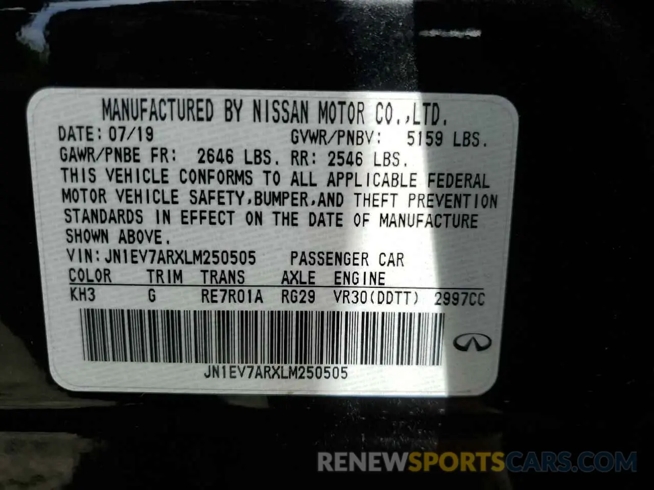 12 Photograph of a damaged car JN1EV7ARXLM250505 INFINITI Q50 2020