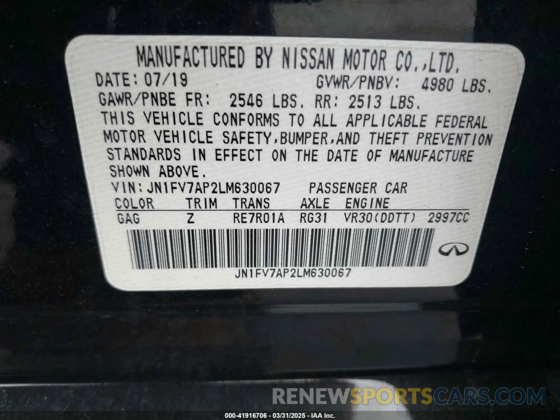9 Photograph of a damaged car JN1FV7AP2LM630067 INFINITI Q50 2020