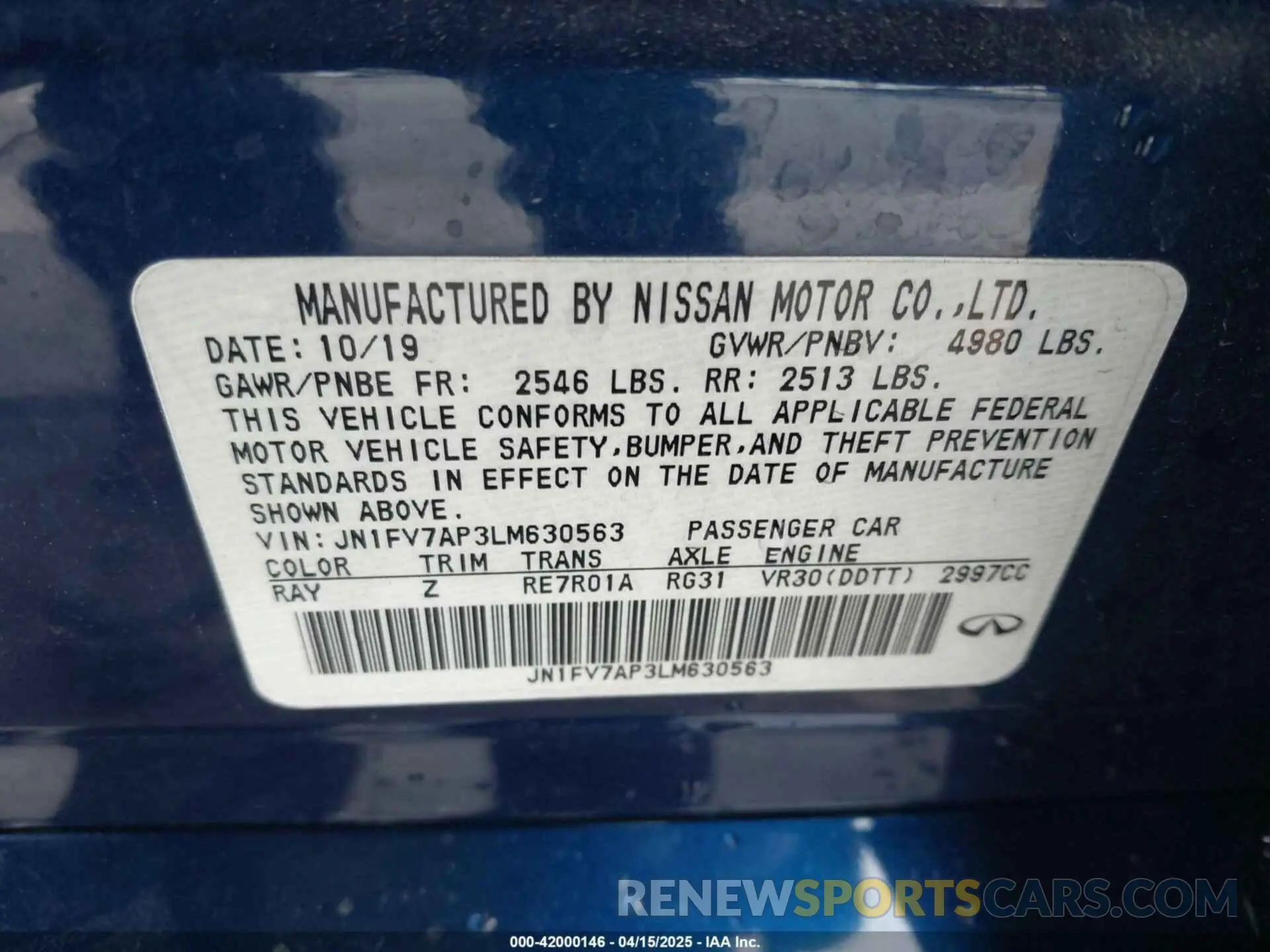 9 Photograph of a damaged car JN1FV7AP3LM630563 INFINITI Q50 2020