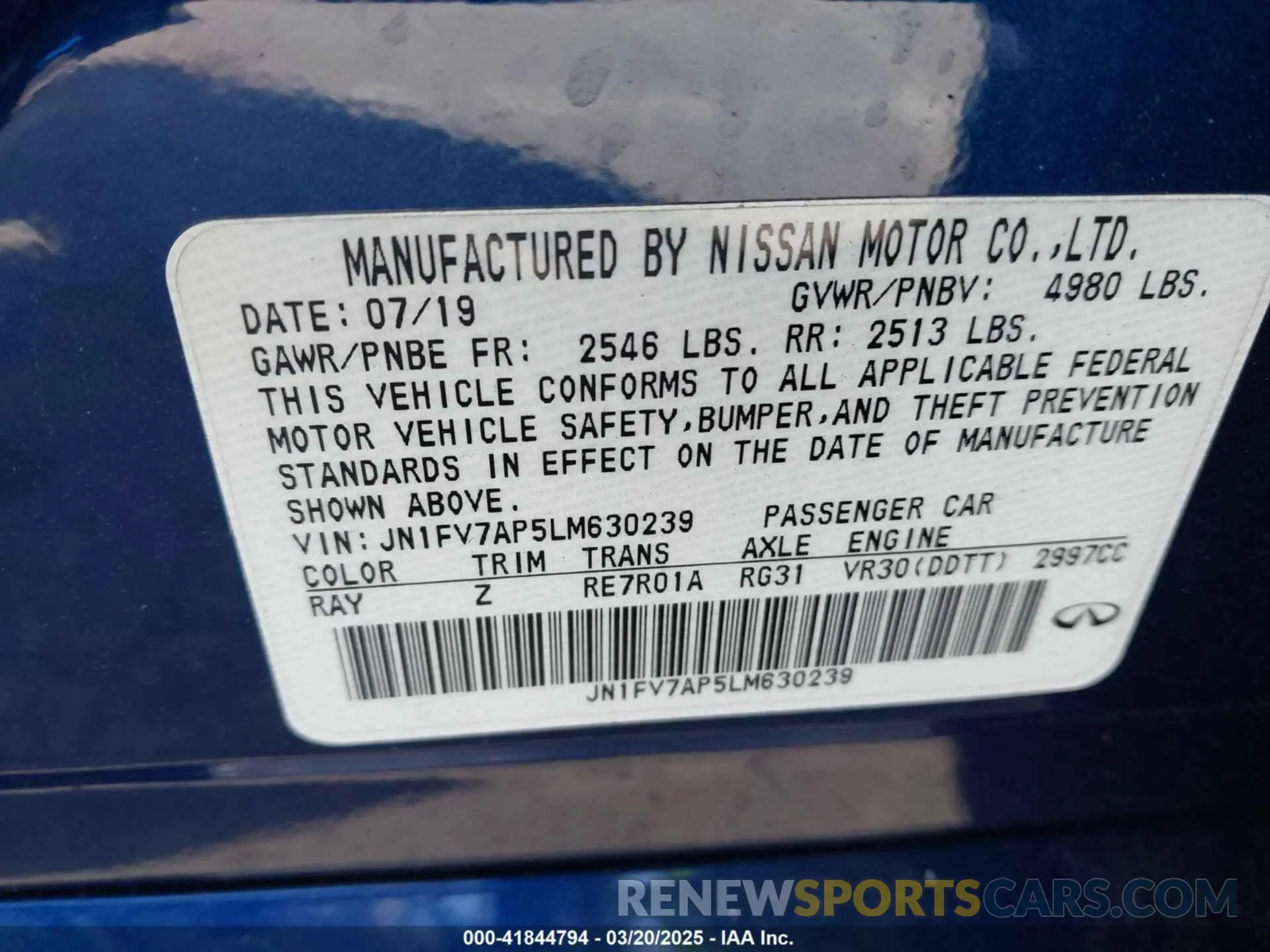 9 Photograph of a damaged car JN1FV7AP5LM630239 INFINITI Q50 2020